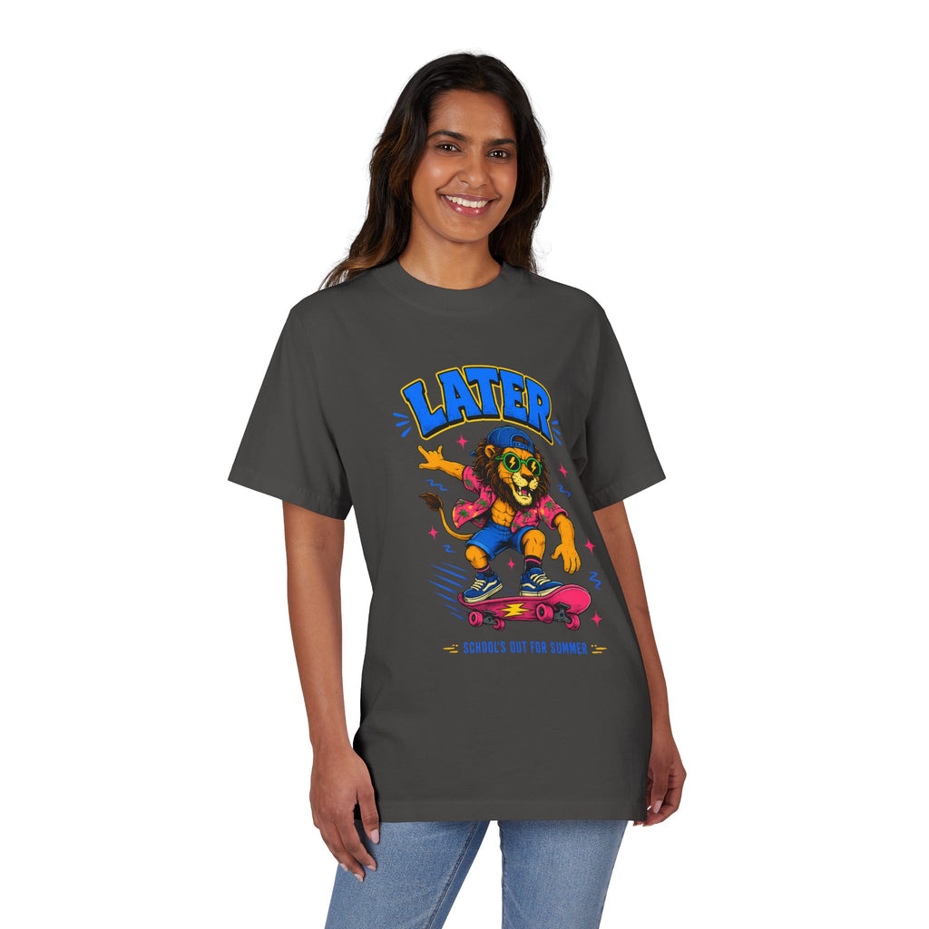 Later Skateboard Lion T-Shirt — "Later" Graphic Tee for Summer Vibes
