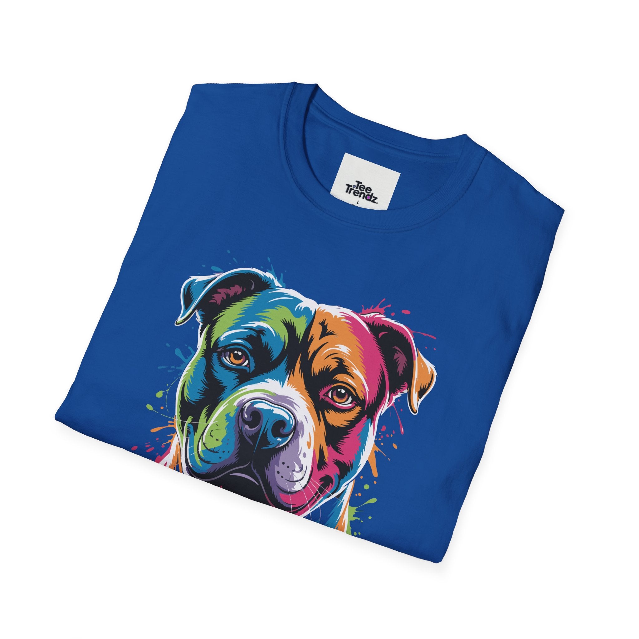 Colorful Pitbull Portrait T-Shirt — Vibrant Dog Art Tee