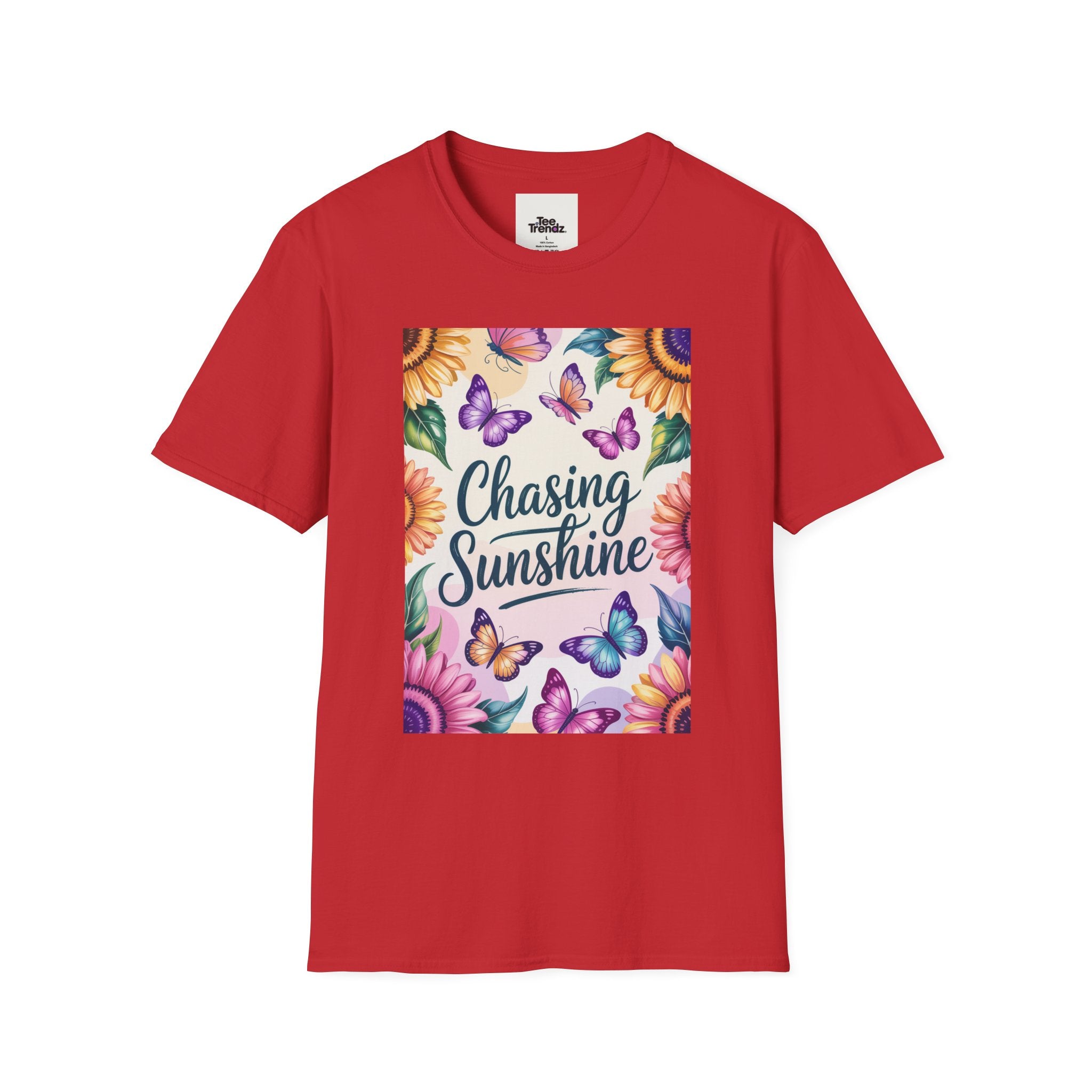 Chasing Sunshine T-Shirt — Floral Sunflower & Butterfly Graphic Tee