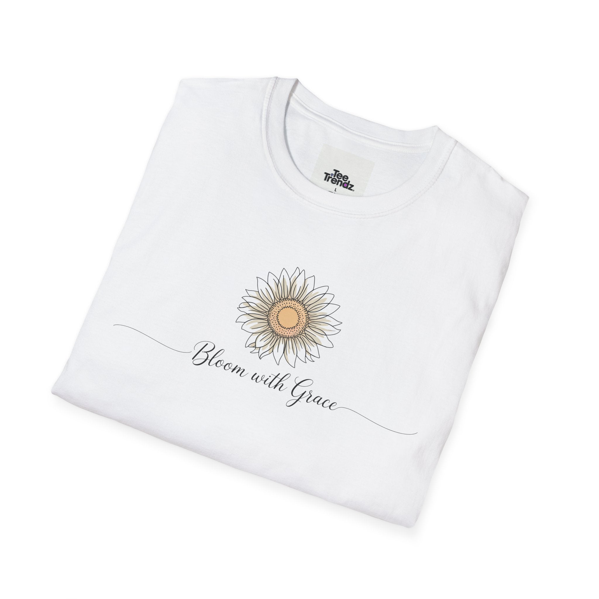 “Bloom with Grace” Sunflower T-Shirt — Floral Inspirational Graphic Tee