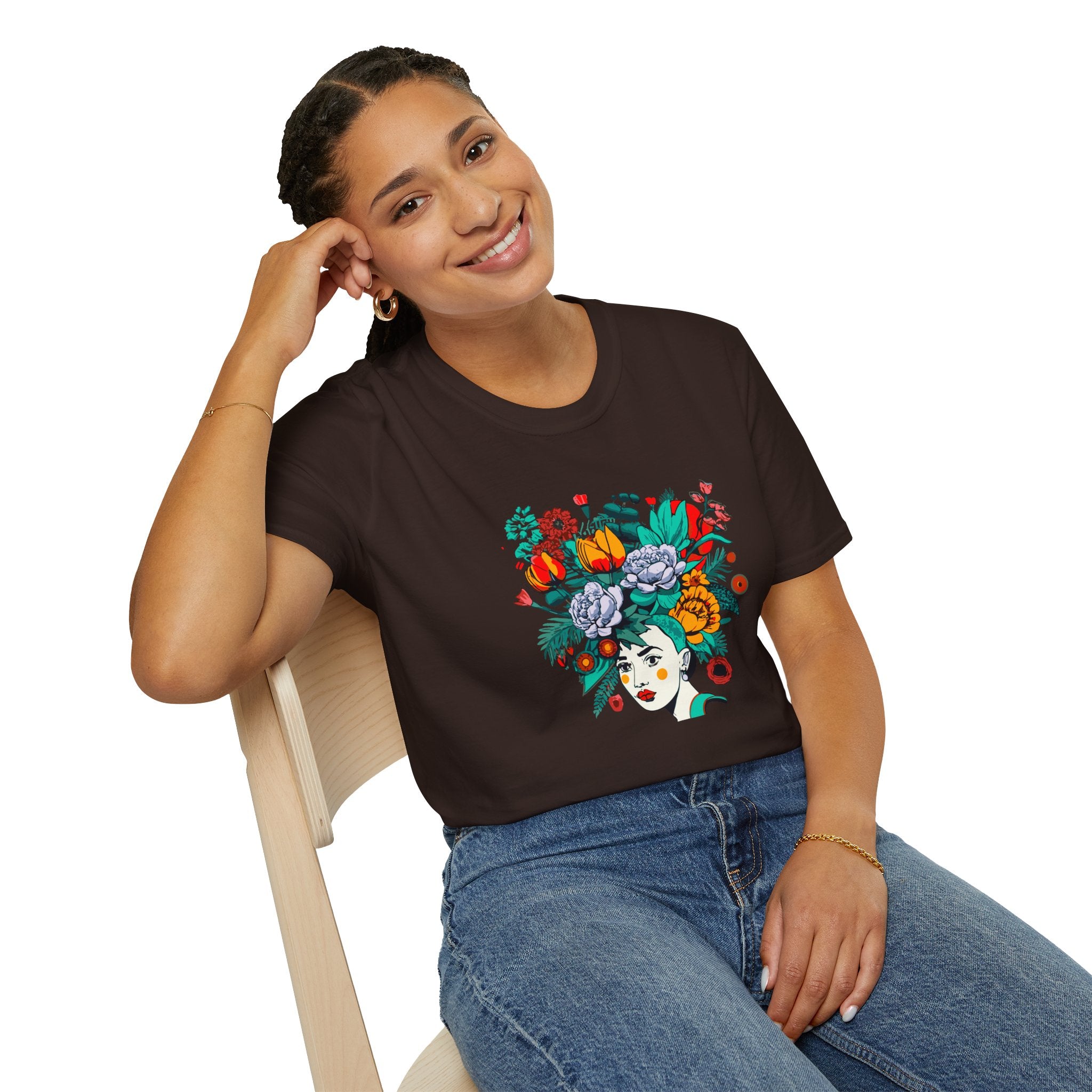 Floral Frida-Inspired Portrait T-Shirt
