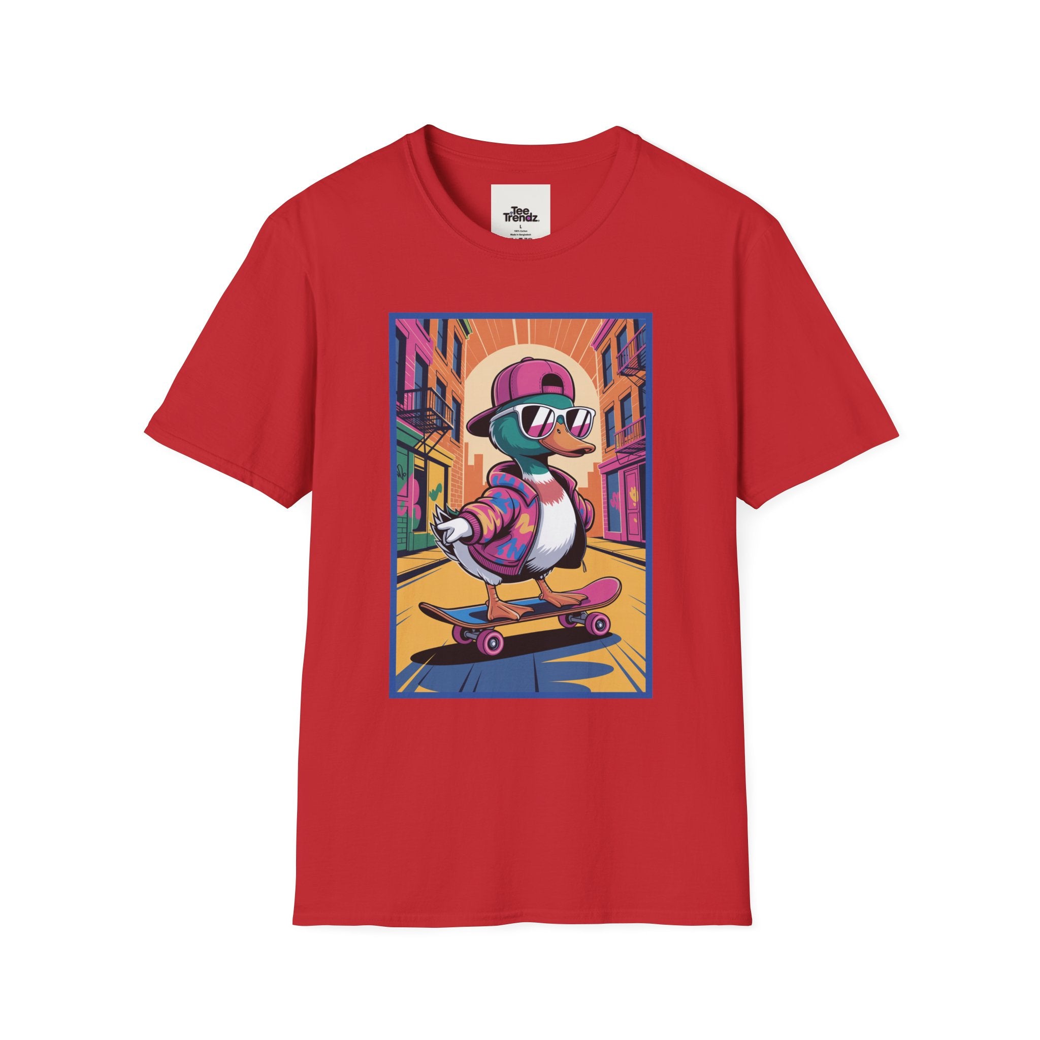 Skateboard Duck Graphic T-Shirt — Retro Streetwear Skateboarder Design