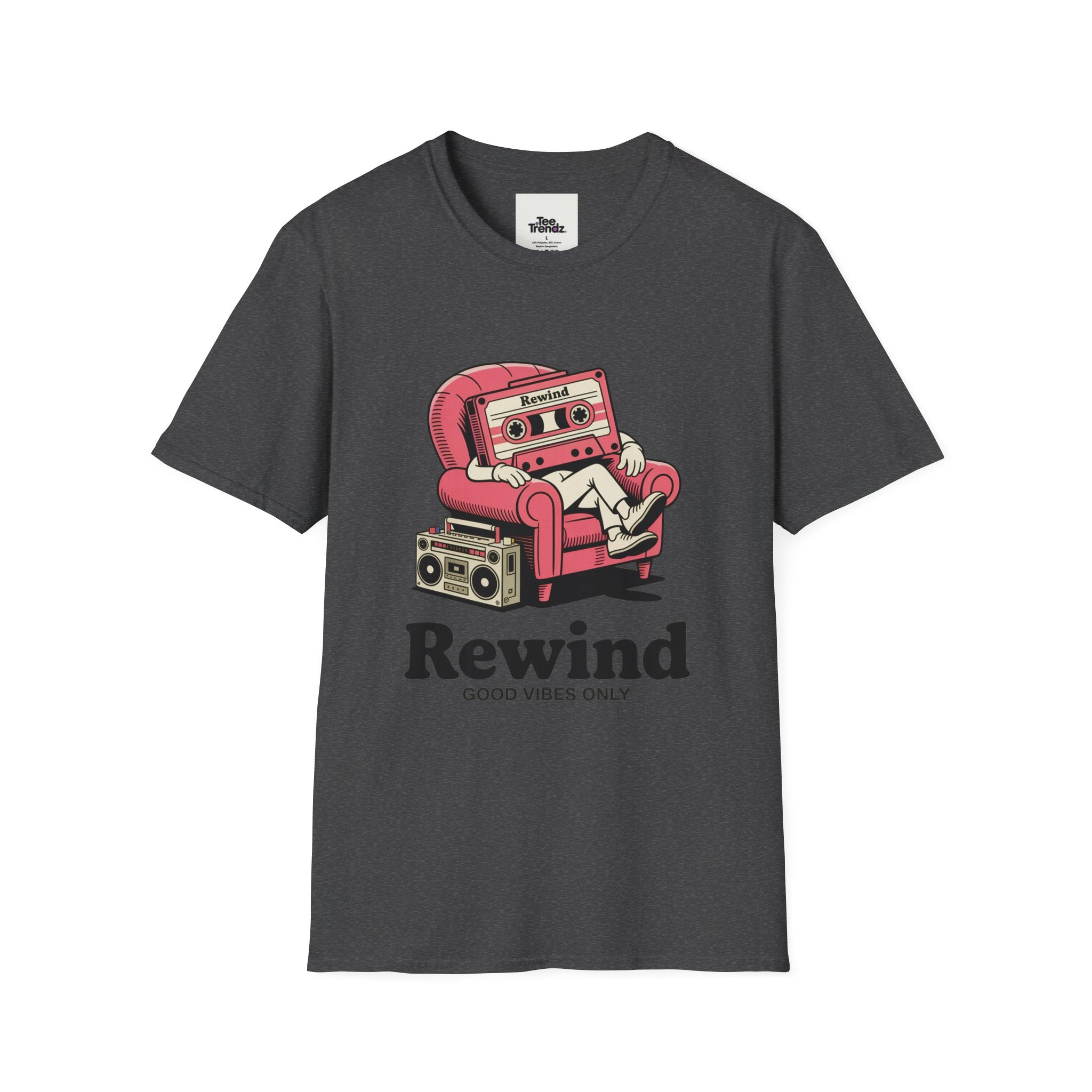 T-Shirt — "Rewind: Good Vibes Only" Retro Cassette Graphic Tee