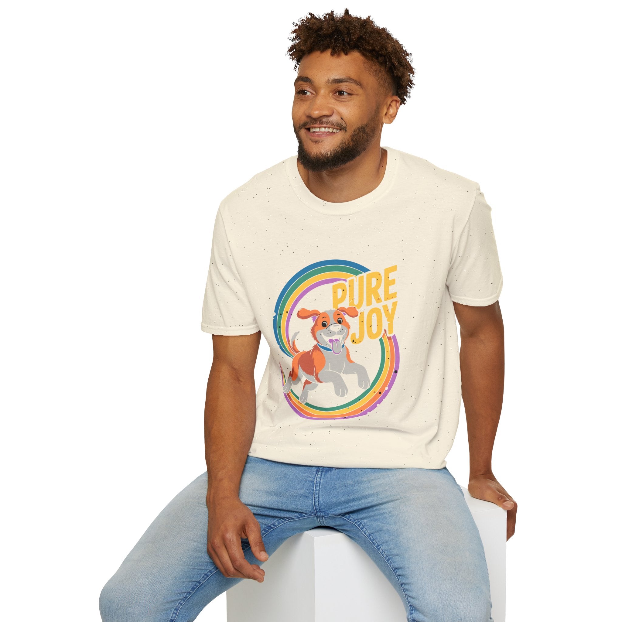 Pure Joy Dog T-Shirt – Playful Beagle Graphic Tee with Rainbow