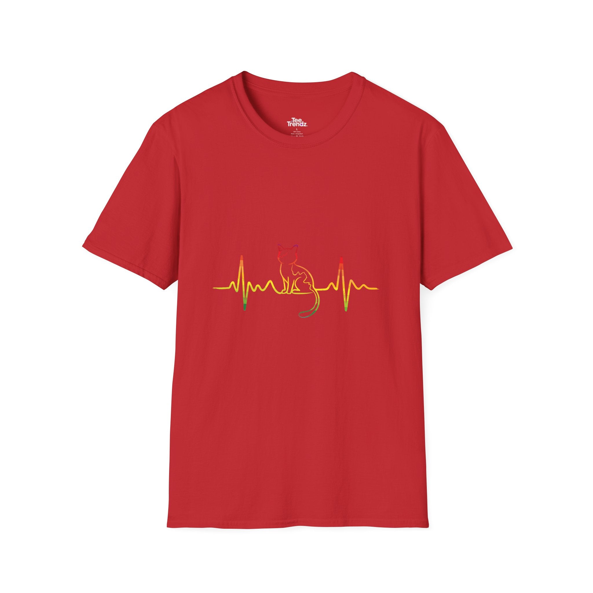Cat Heartbeat T-Shirt — Rasta Outline Cat EKG Tee