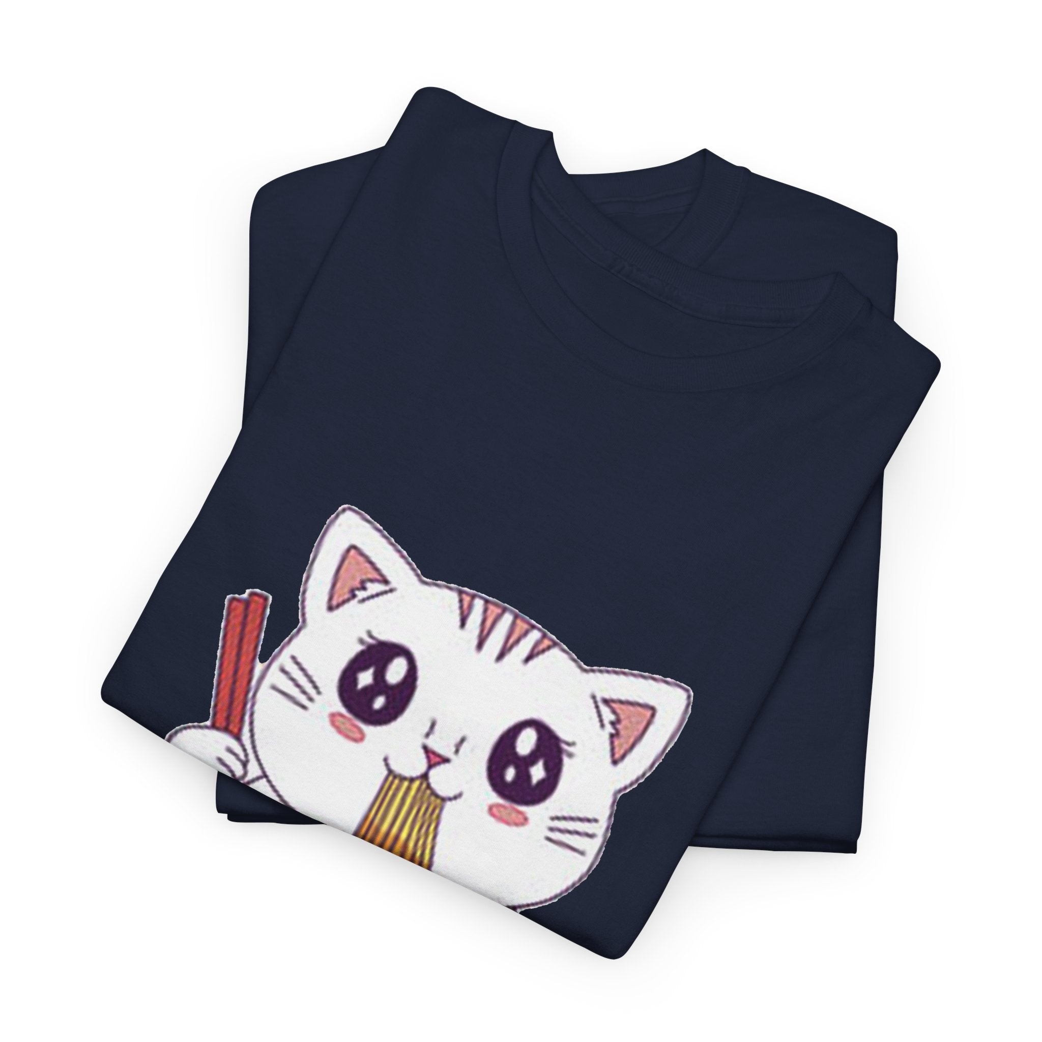 Cute Cat Ramen Tee – Kawaii Kitty Eating Noodles Graphic Shirt