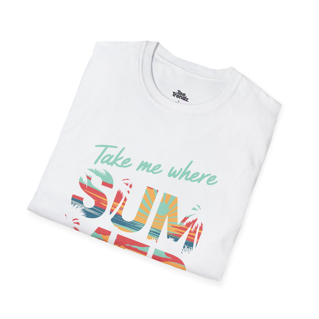 Summer Never Ends T-Shirt — "Take Me Where Summer Never Ends" Beach Vibes Tee