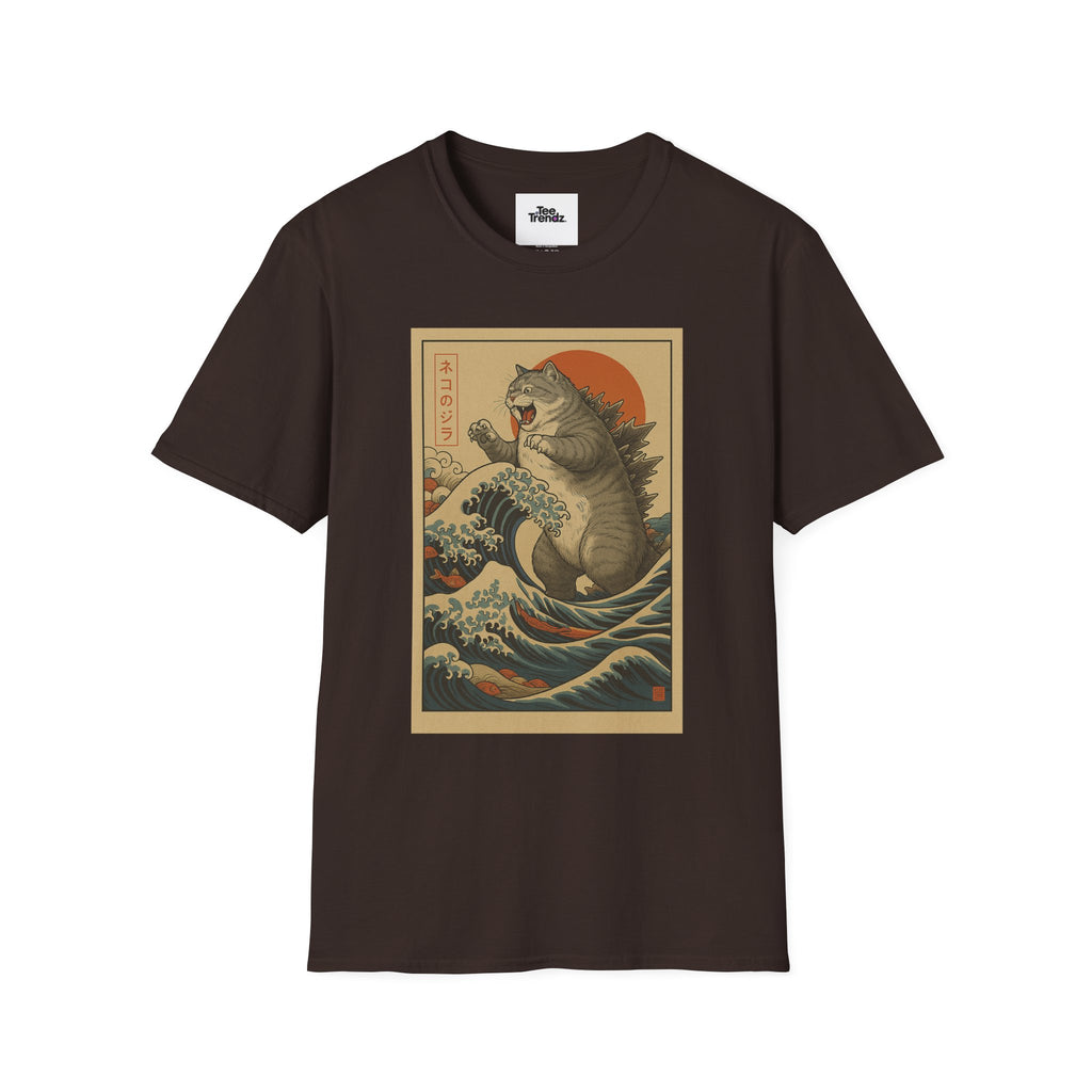 Katana Wave Cat T-Shirt — Vintage Japanese Wave Art Tee