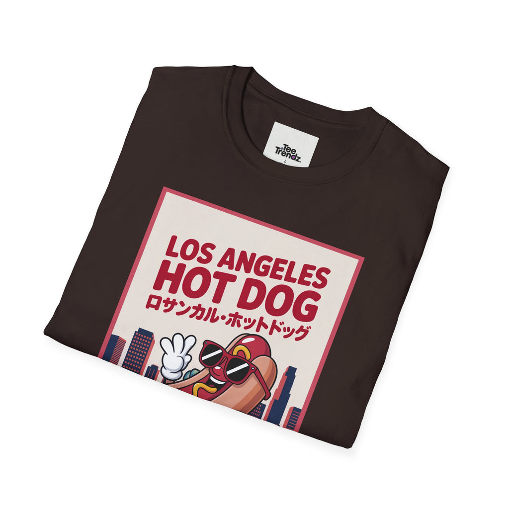 Los Angeles Hot Dog Cartoon T-Shirt – Cute Retro Japanese Text Streetwear