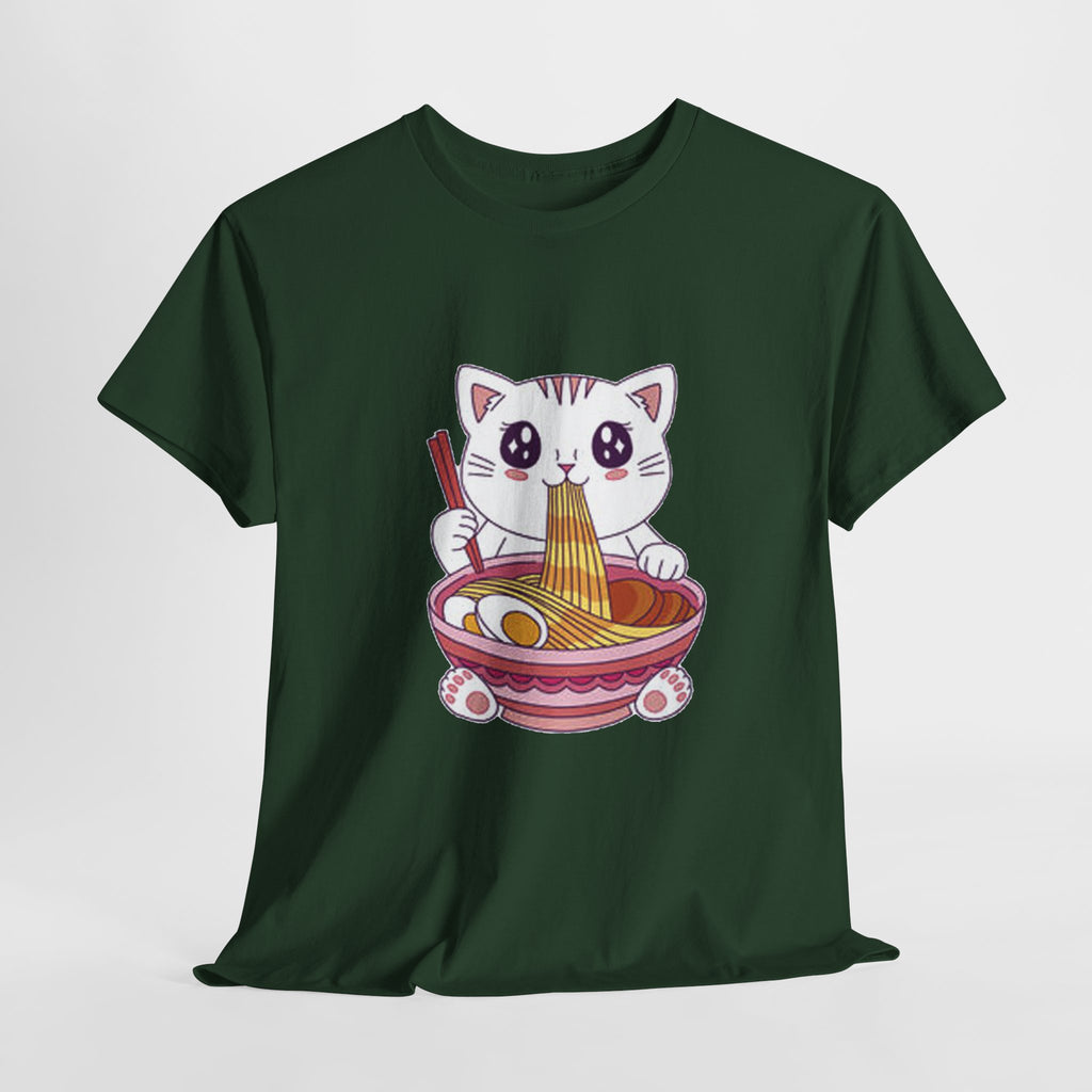 Cute Cat Ramen Tee – Kawaii Kitty Eating Noodles Graphic Shirt