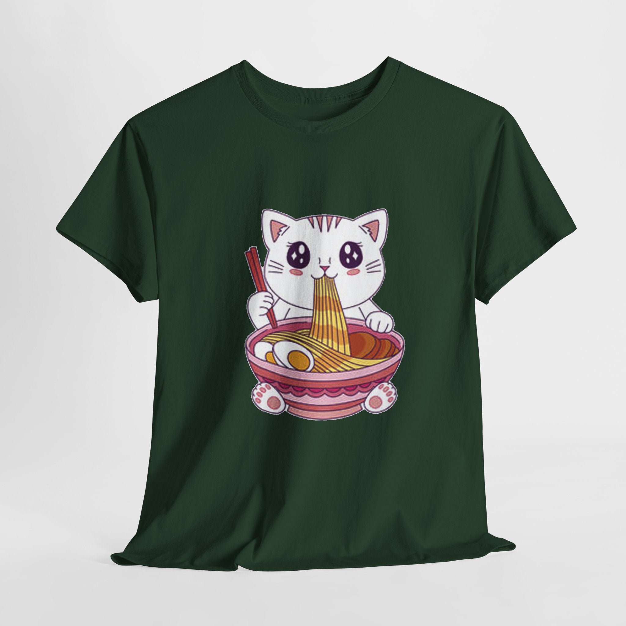 Cute Cat Ramen Tee – Kawaii Kitty Eating Noodles Graphic Shirt