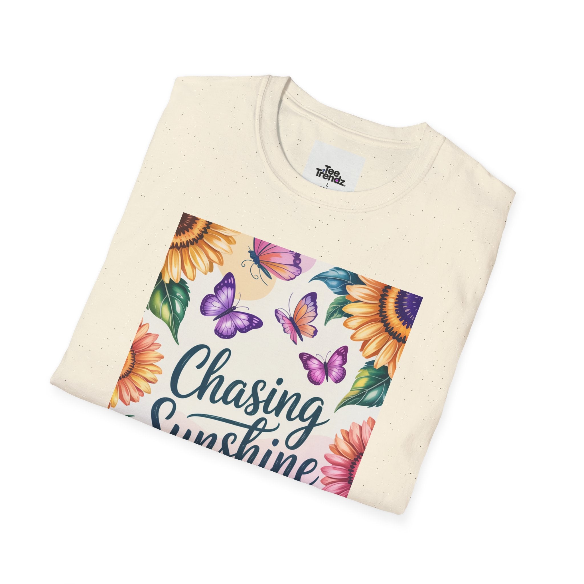 Chasing Sunshine T-Shirt — Floral Sunflower & Butterfly Graphic Tee
