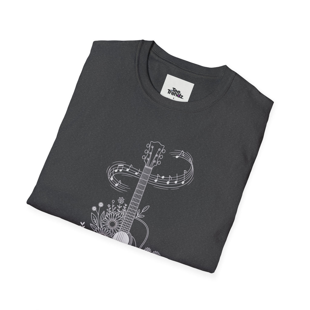 Acoustic Floral Guitar T-Shirt — 'A Heartwide Water I...' Music Tee for Songwriters & Folk Lovers