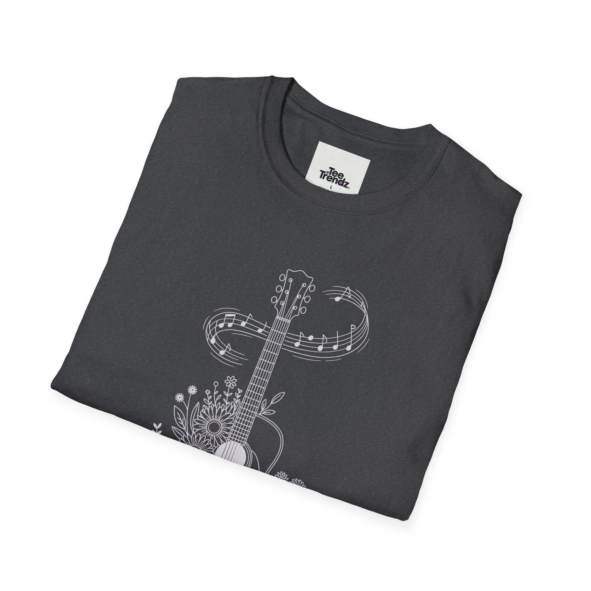 Acoustic Floral Guitar T-Shirt — 'A Heartwide Water I...' Music Tee for Songwriters & Folk Lovers