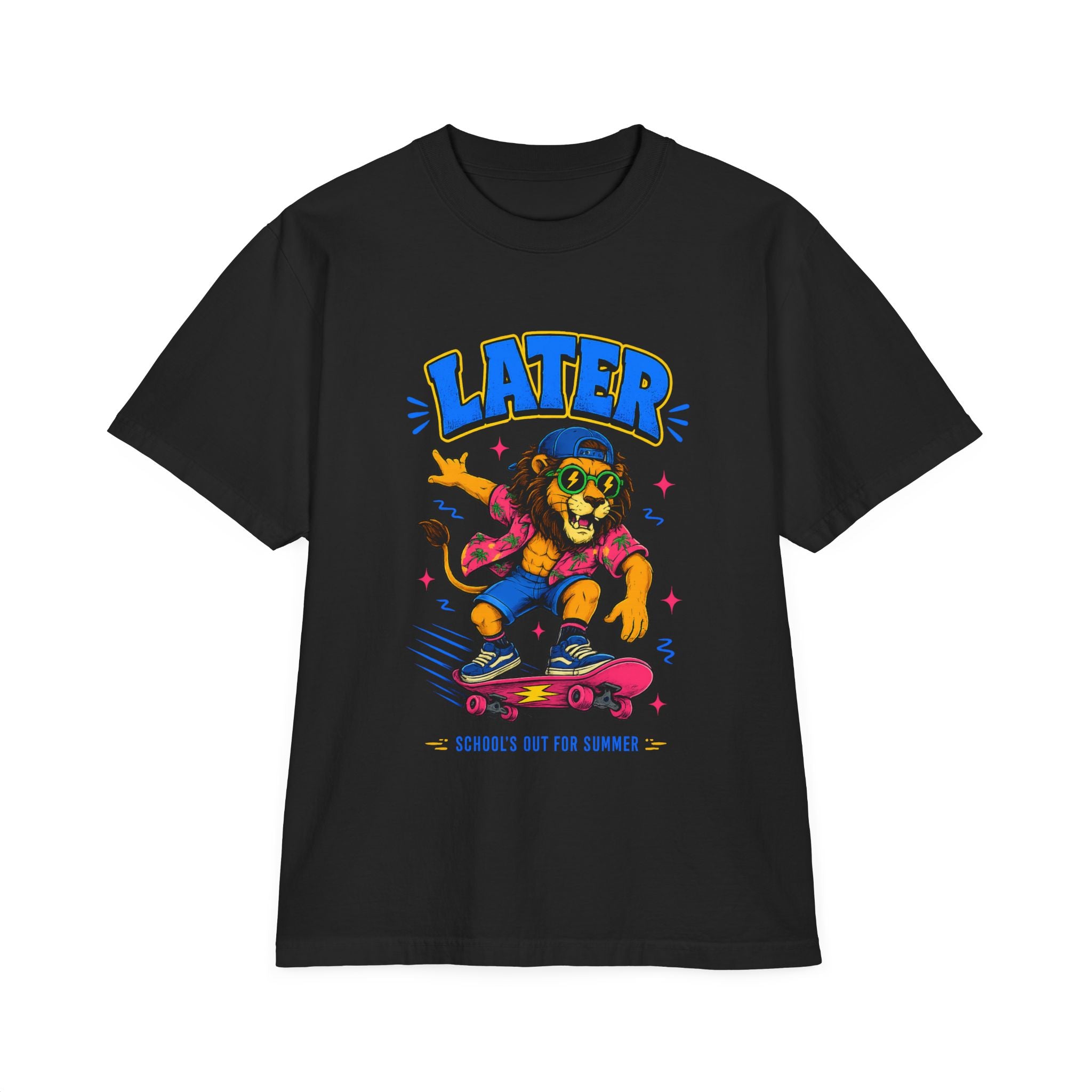 Later Skateboard Lion T-Shirt — "Later" Graphic Tee for Summer Vibes