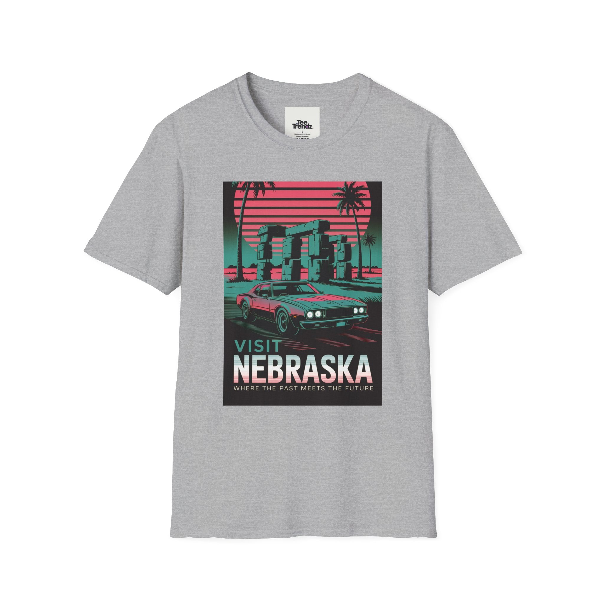 Visit Nebraska Retro T-Shirt — Neon Vintage Roadtrip Poster Design