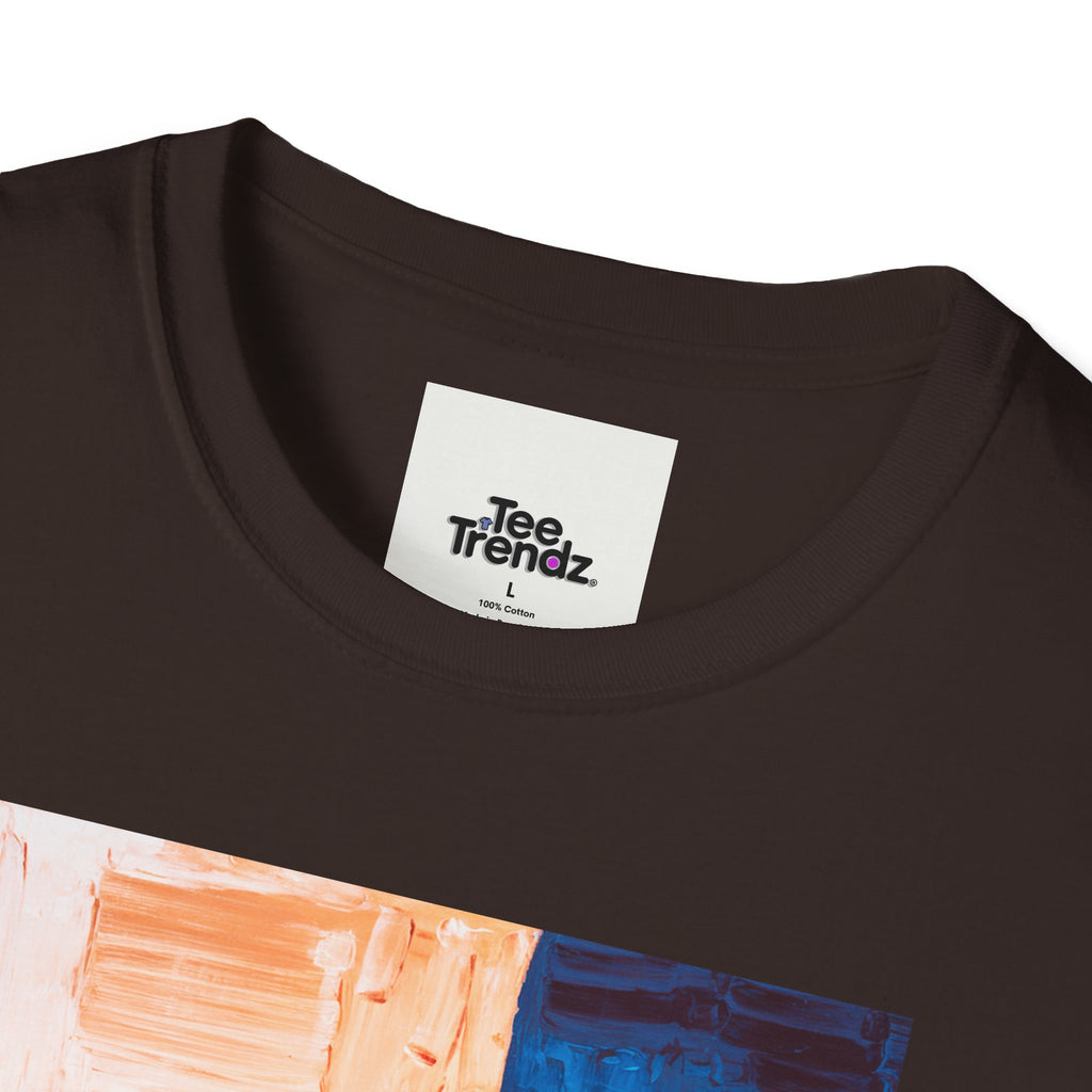 Abstract Color Block T-Shirt — Blue & Peach Modern Art Tee