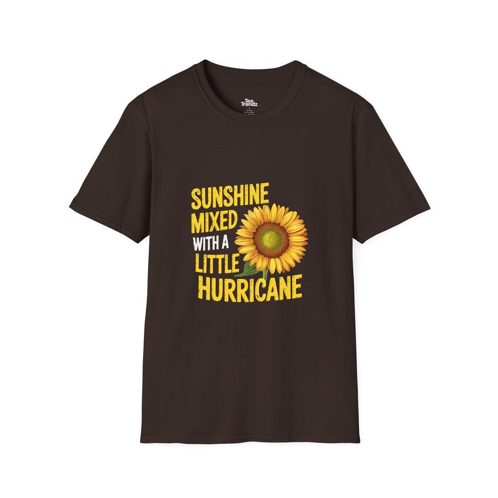 Sunshine Mixed With A Little Hurricane T-Shirt – Sunflower Graphic Tee for Bold, Fun-Loving Women