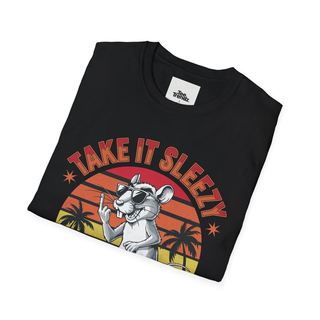 Take It Sleazy Skateboard Rat T-Shirt — Retro Sunset Beach Graphic Tee