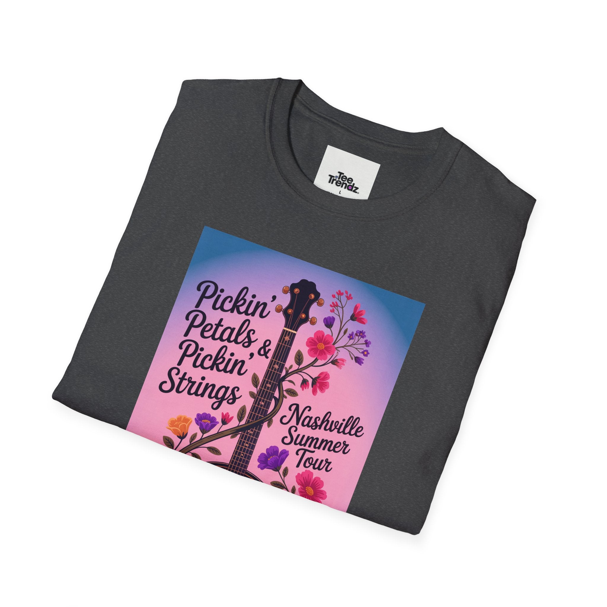 Banjo Floral Tee — "Pickin' Petals, Pickin' Strings" Nashville Summer Vibes