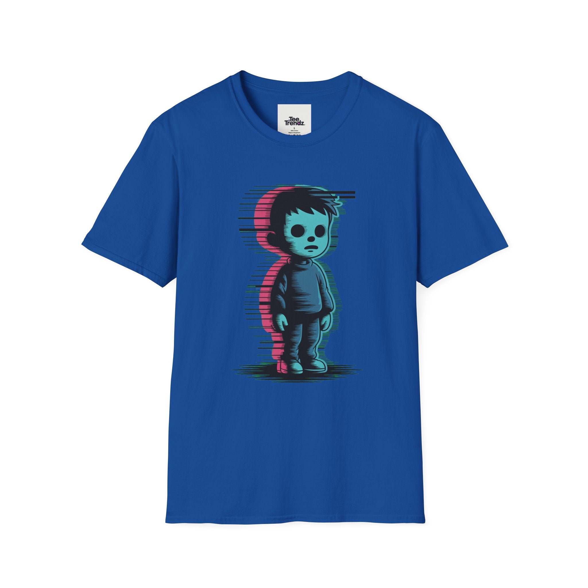 Glitch Kid Graphic T-Shirt — Retro Neon Horror Cute Tee
