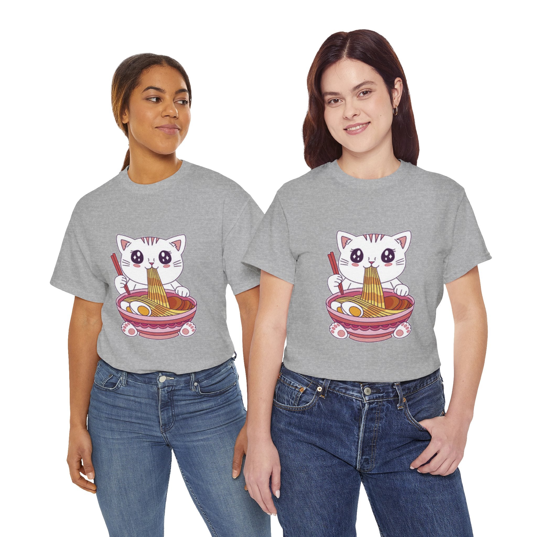 Cute Cat Ramen Tee – Kawaii Kitty Eating Noodles Graphic Shirt