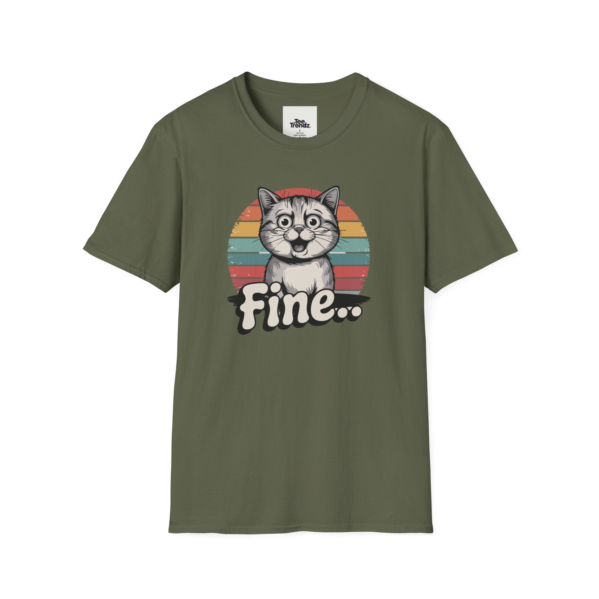 Fine… Cat T-Shirt — Retro Striped Cute Kitty Graphic Tee