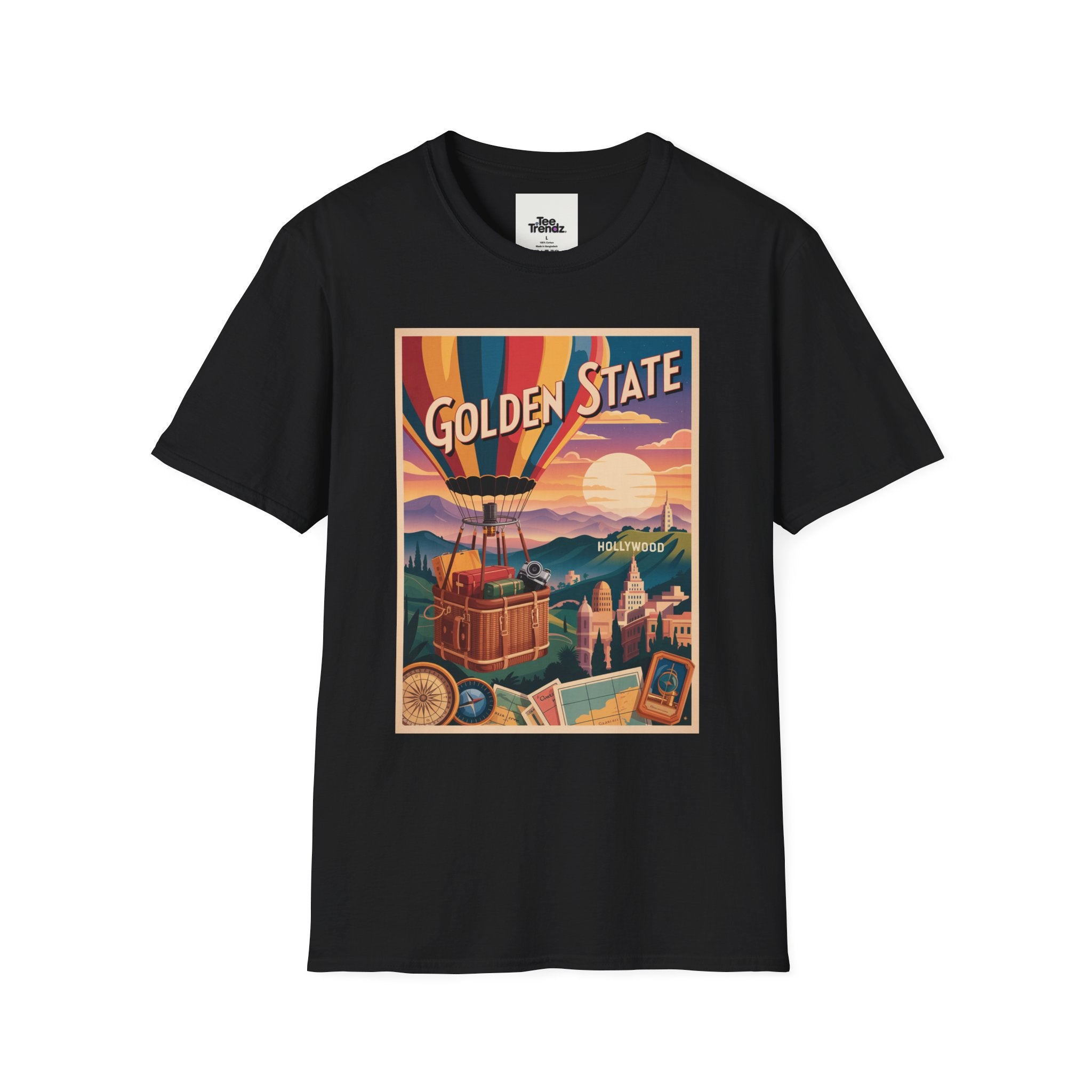 Golden State Hot Air Balloon T-Shirt — Vintage Travel Poster Tee
