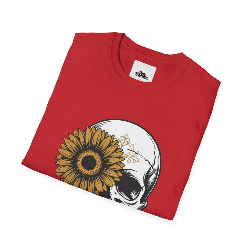 Skull with Sunflower Graphic T-Shirt