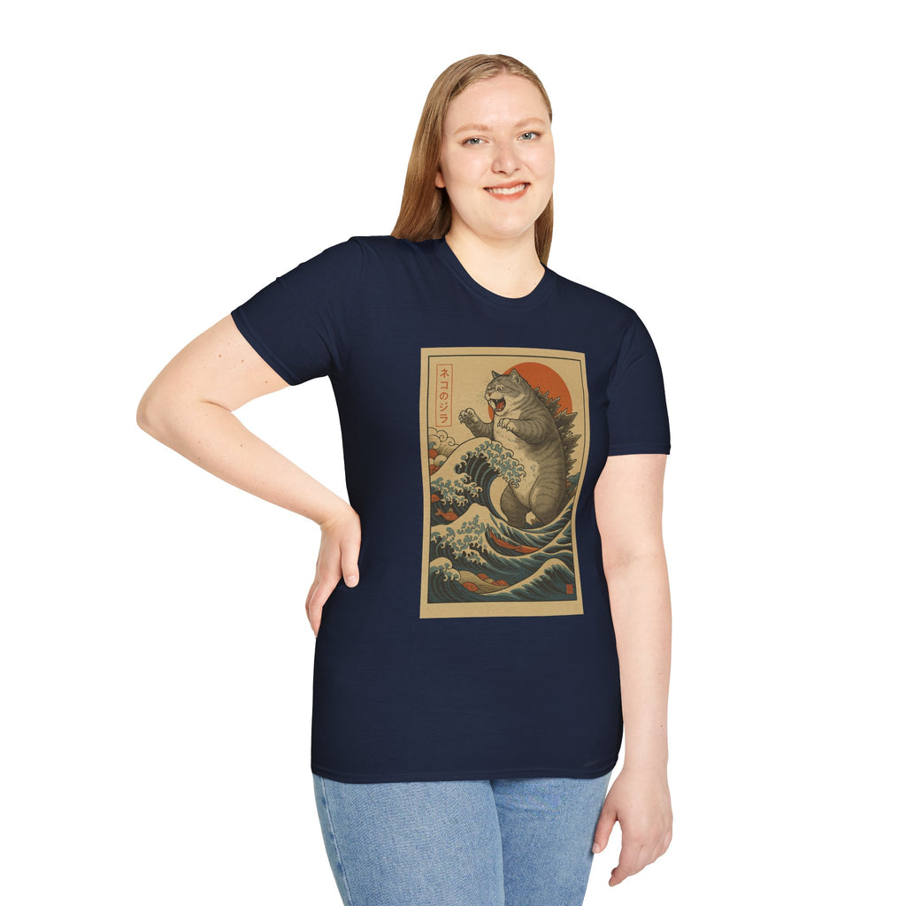 Katana Wave Cat T-Shirt — Vintage Japanese Wave Art Tee