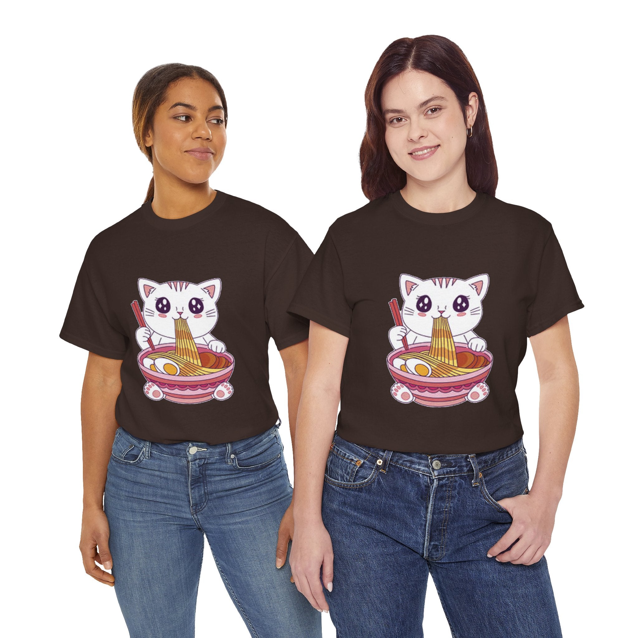Cute Cat Ramen Tee – Kawaii Kitty Eating Noodles Graphic Shirt