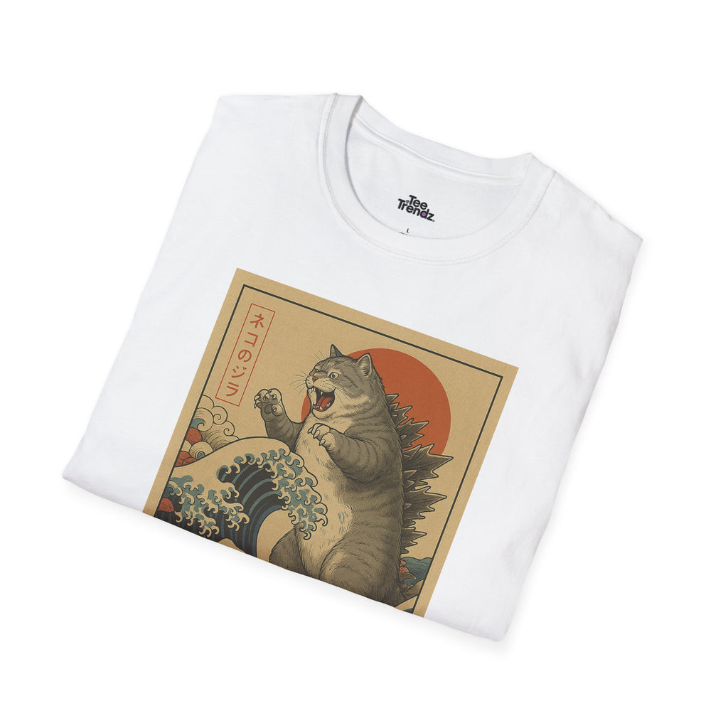 Katana Wave Cat T-Shirt — Vintage Japanese Wave Art Tee