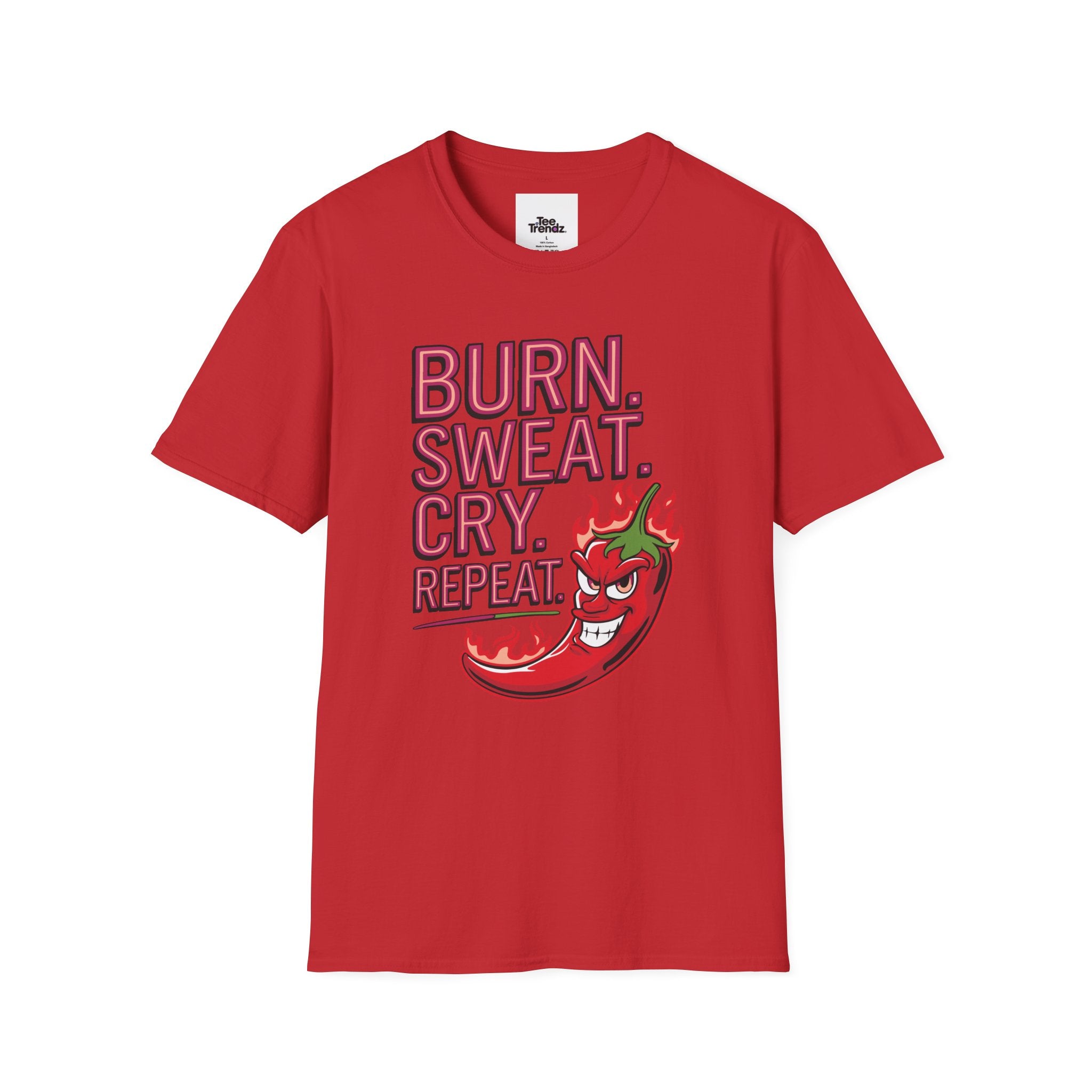 Burn. Sweat. Cry. Repeat. T-Shirt — Spicy Fitness Motivation Tee