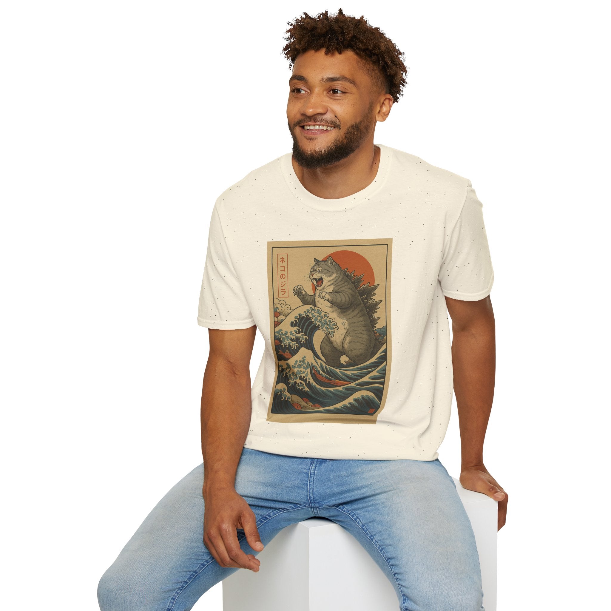 Katana Wave Cat T-Shirt — Vintage Japanese Wave Art Tee