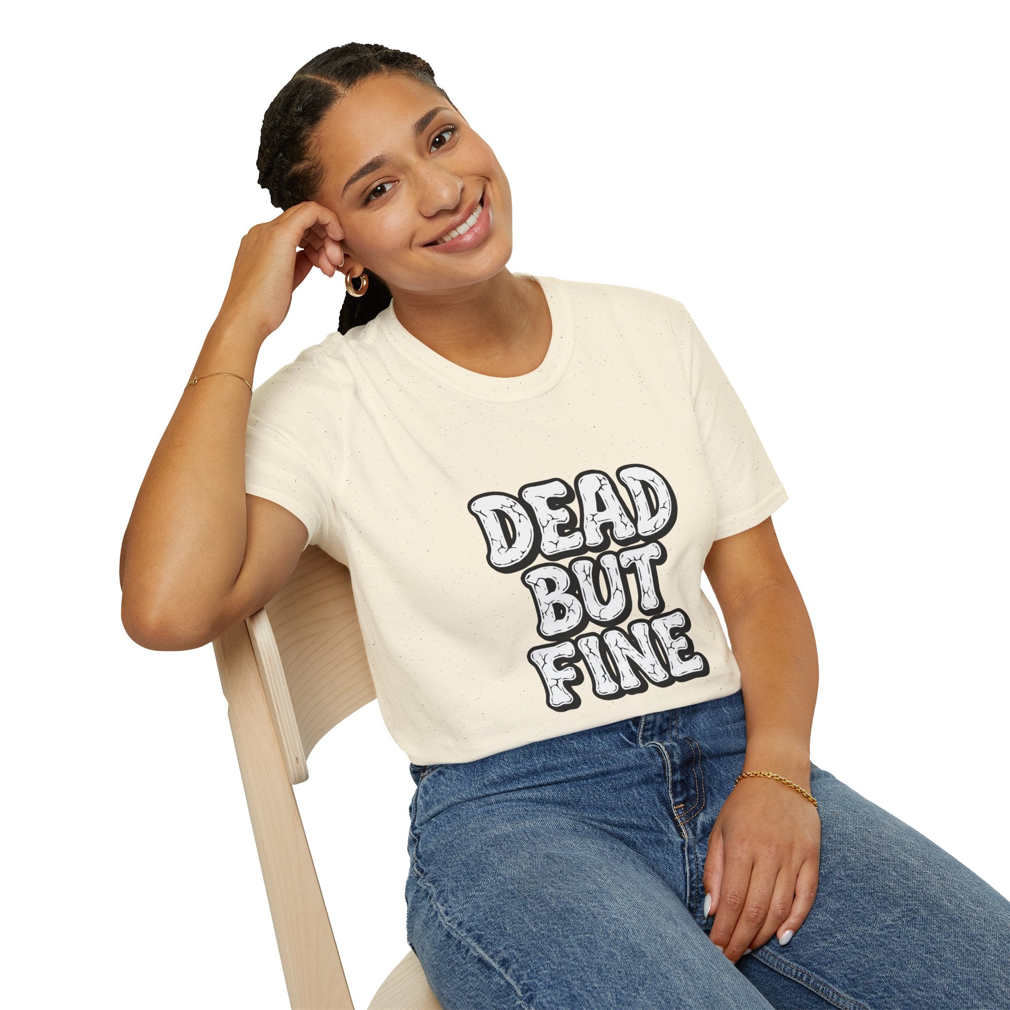 T-Shirt — "Dead But Fine" Gothic Bubble Letter Tee