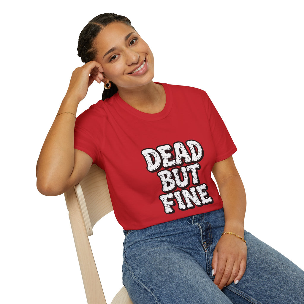 T-Shirt — "Dead But Fine" Gothic Bubble Letter Tee