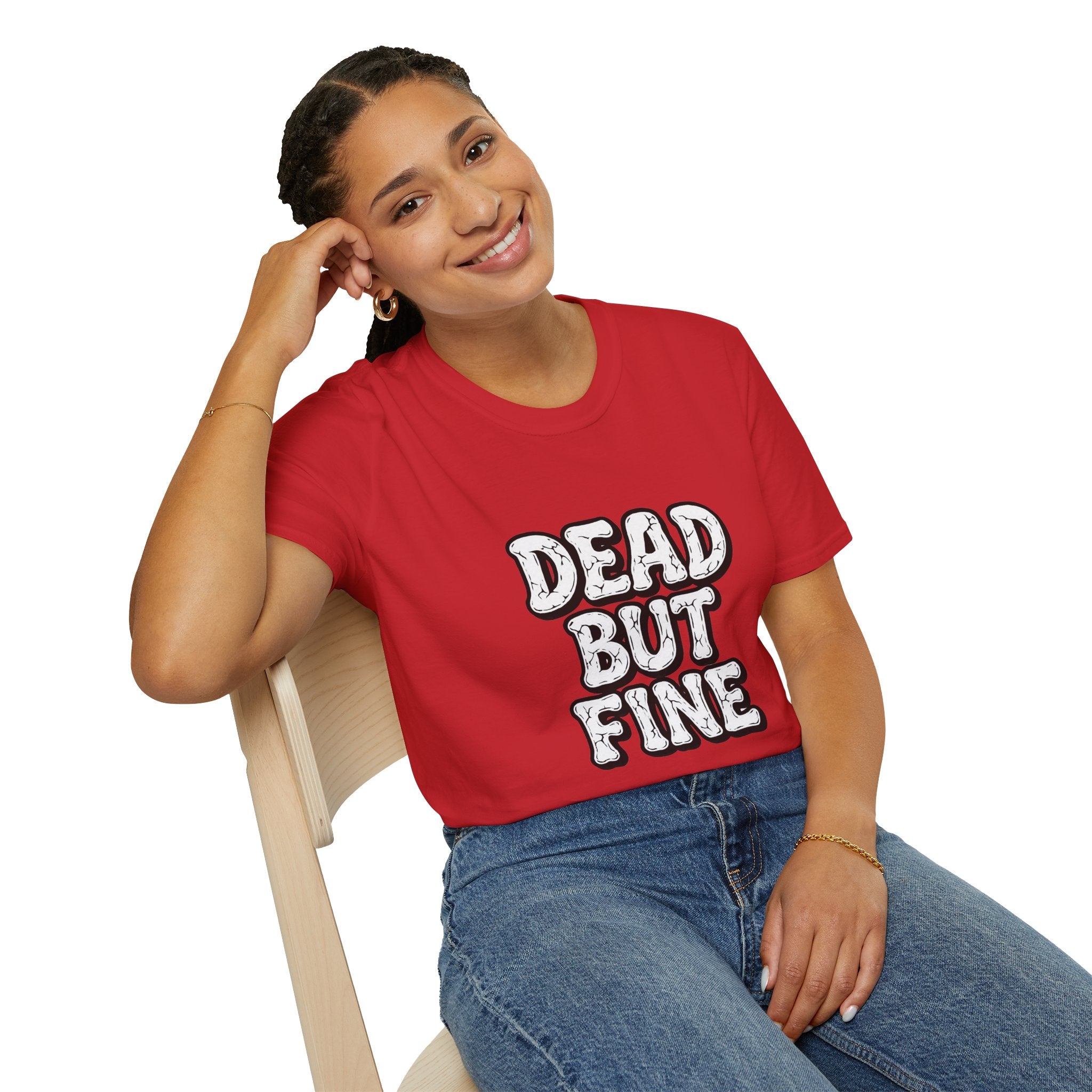 T-Shirt — "Dead But Fine" Gothic Bubble Letter Tee
