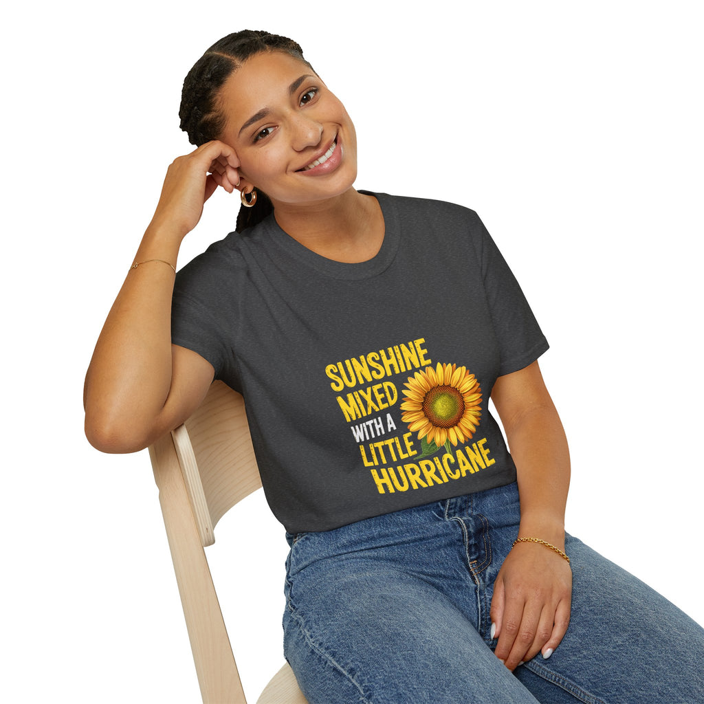 Sunshine Mixed With A Little Hurricane T-Shirt – Sunflower Graphic Tee for Bold, Fun-Loving Women