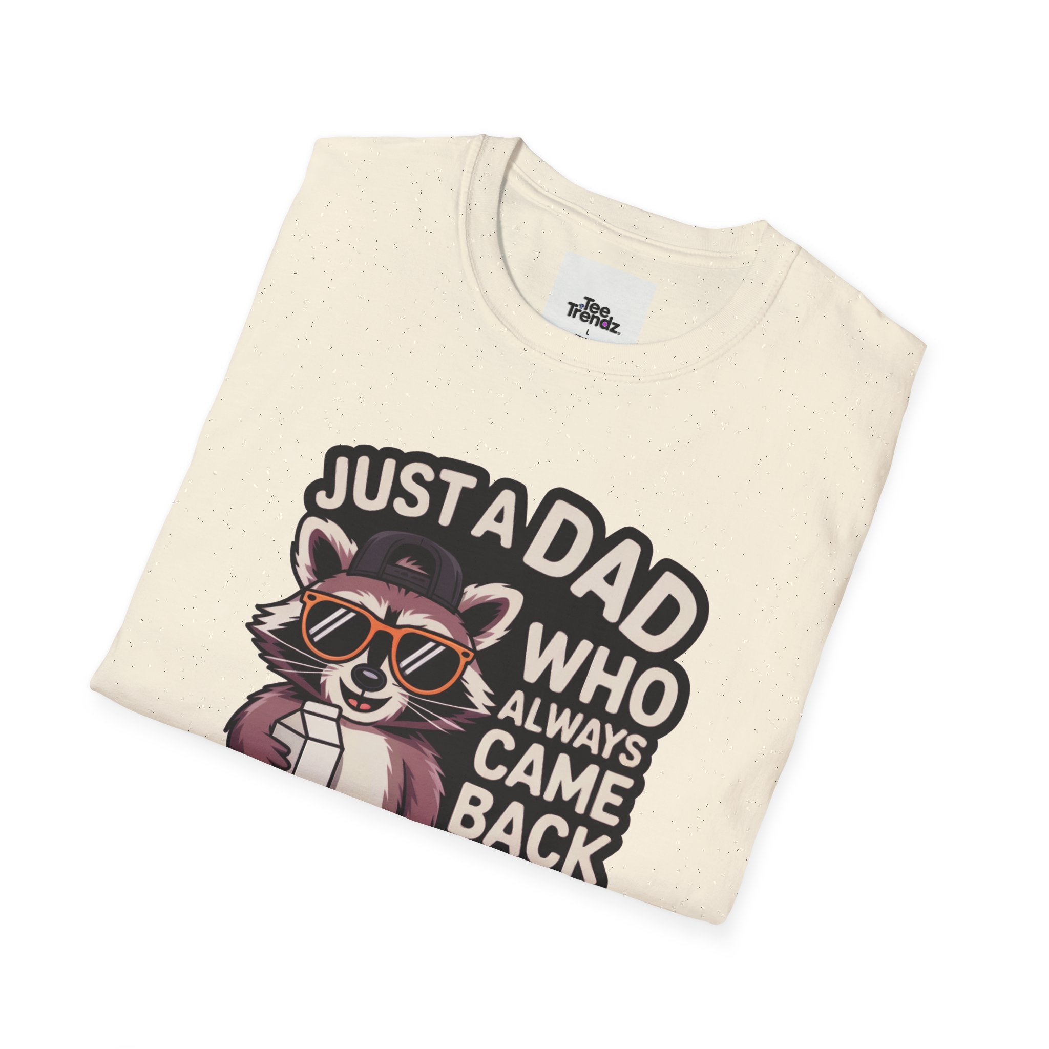 Dad T-Shirt — “Just a Dad Who Always Came Back With the Milk” Vintage Raccoon Design