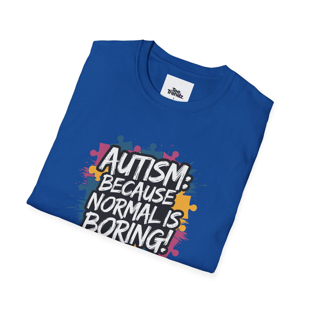 Autism Because Normal Is Boring T-Shirt — Colorful Puzzle Piece Awareness Tee