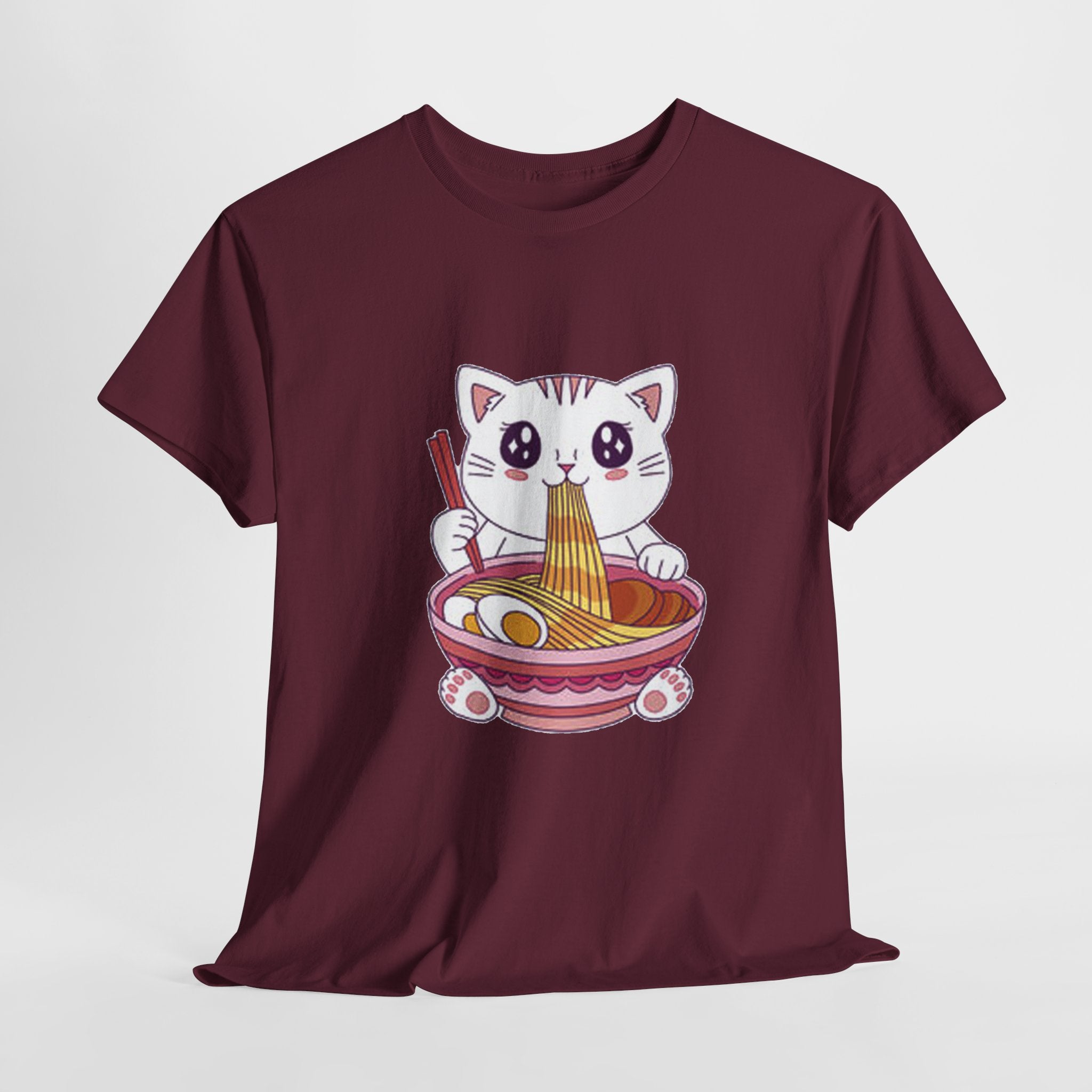 Cute Cat Ramen Tee – Kawaii Kitty Eating Noodles Graphic Shirt