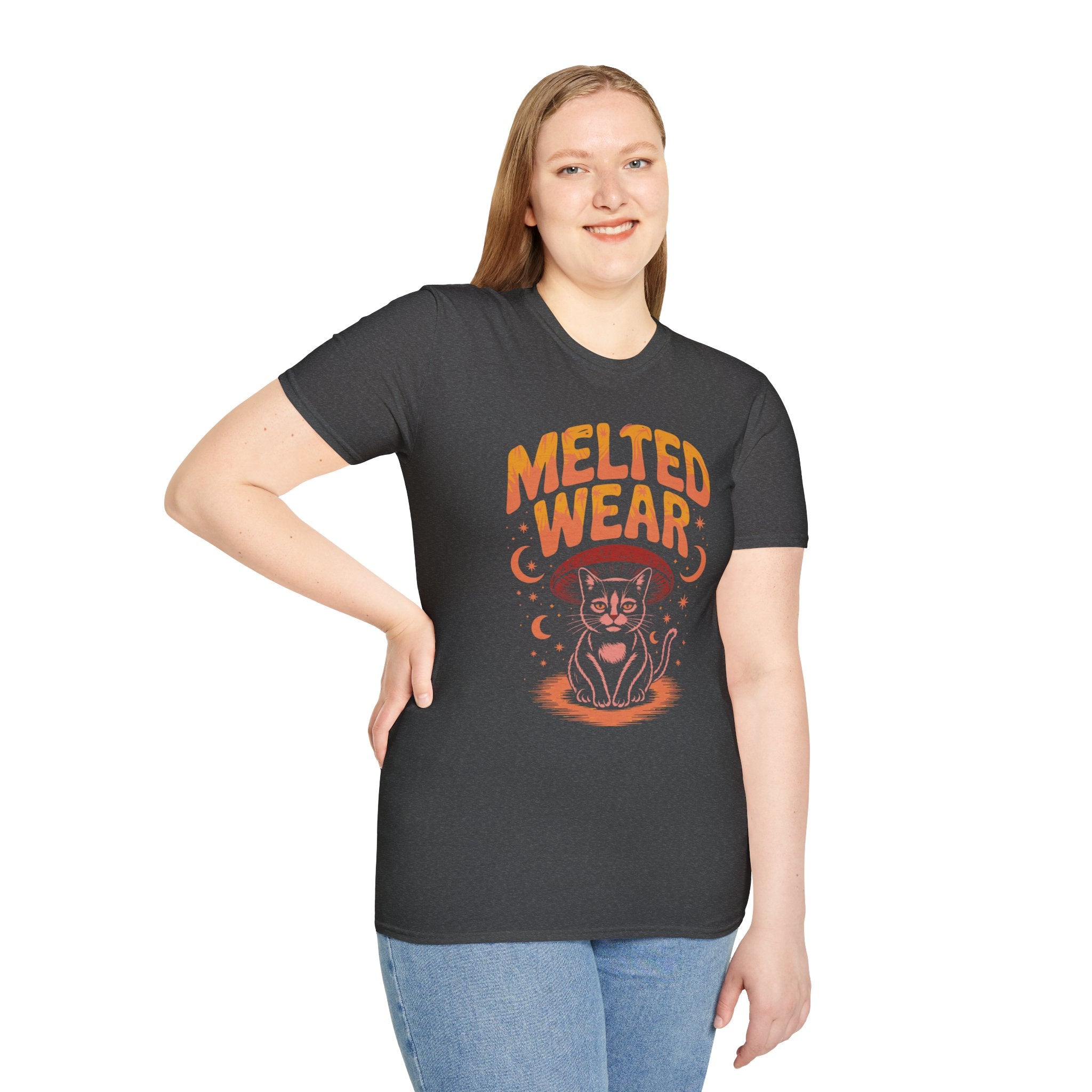 Cat Graphic T-Shirt — "Melted Wear" Retro Moonlit Design