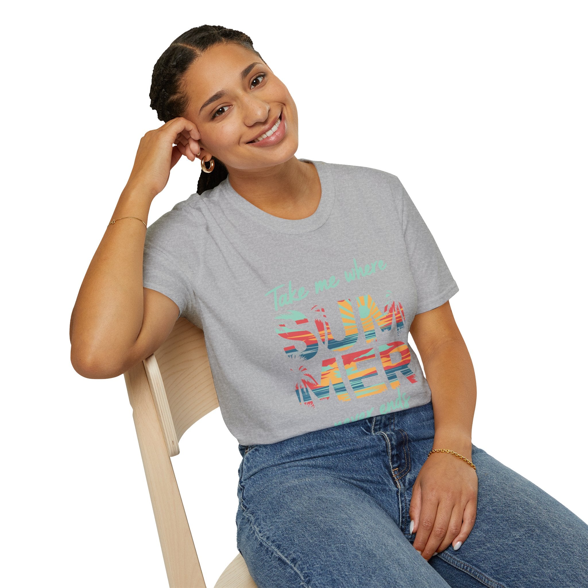 Summer Never Ends T-Shirt — "Take Me Where Summer Never Ends" Beach Vibes Tee