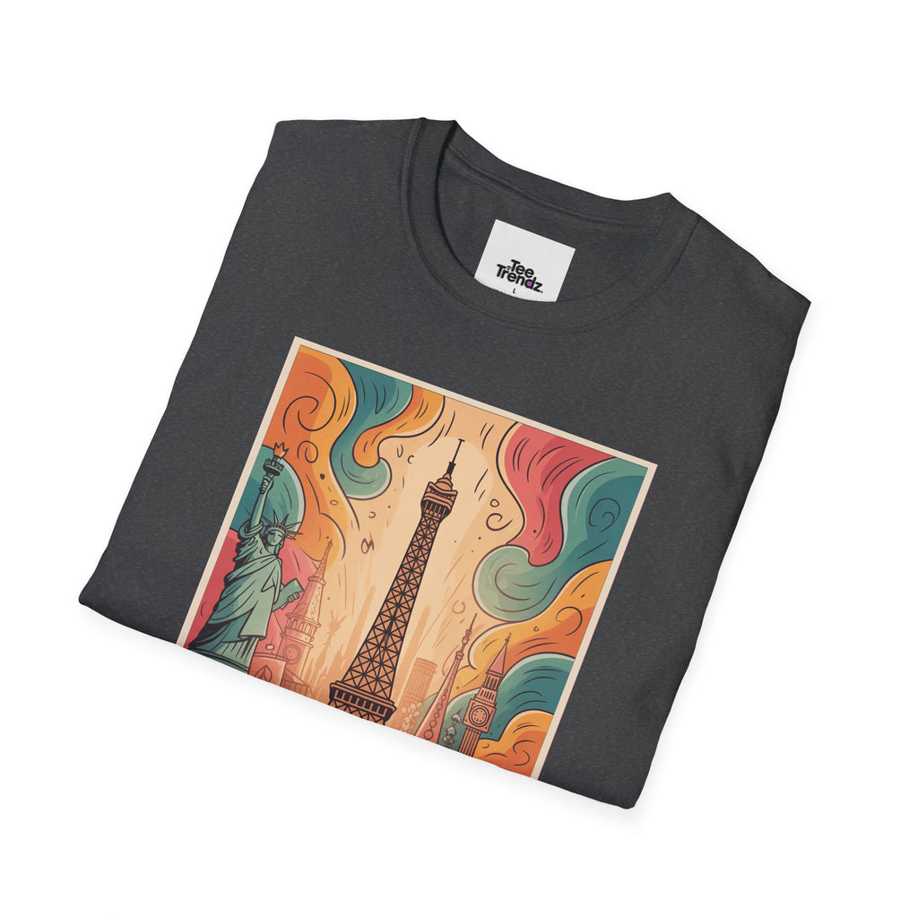 Eiffel Tower Retro Art T-Shirt — Vintage Paris Skyline Tee