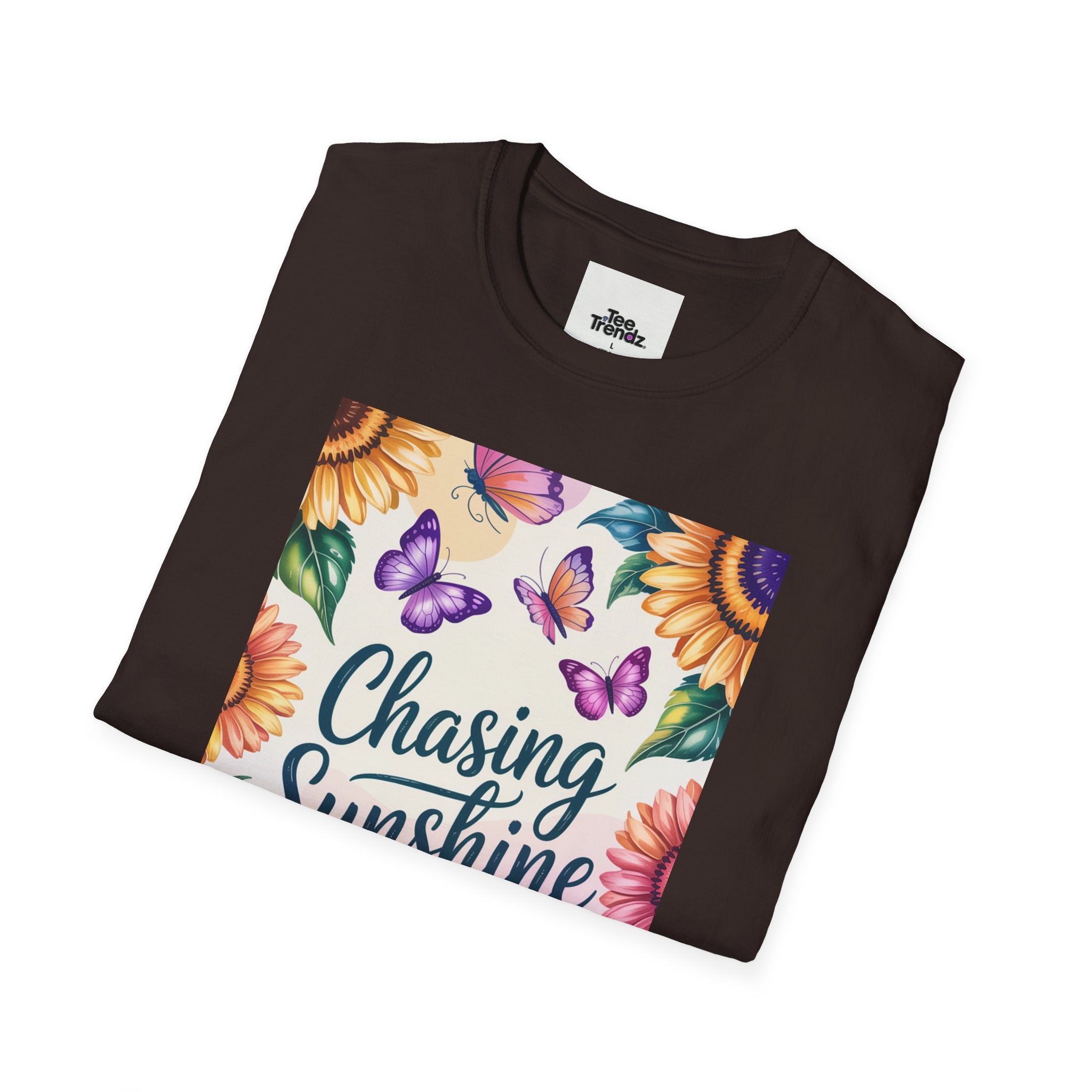 Chasing Sunshine T-Shirt — Floral Sunflower & Butterfly Graphic Tee