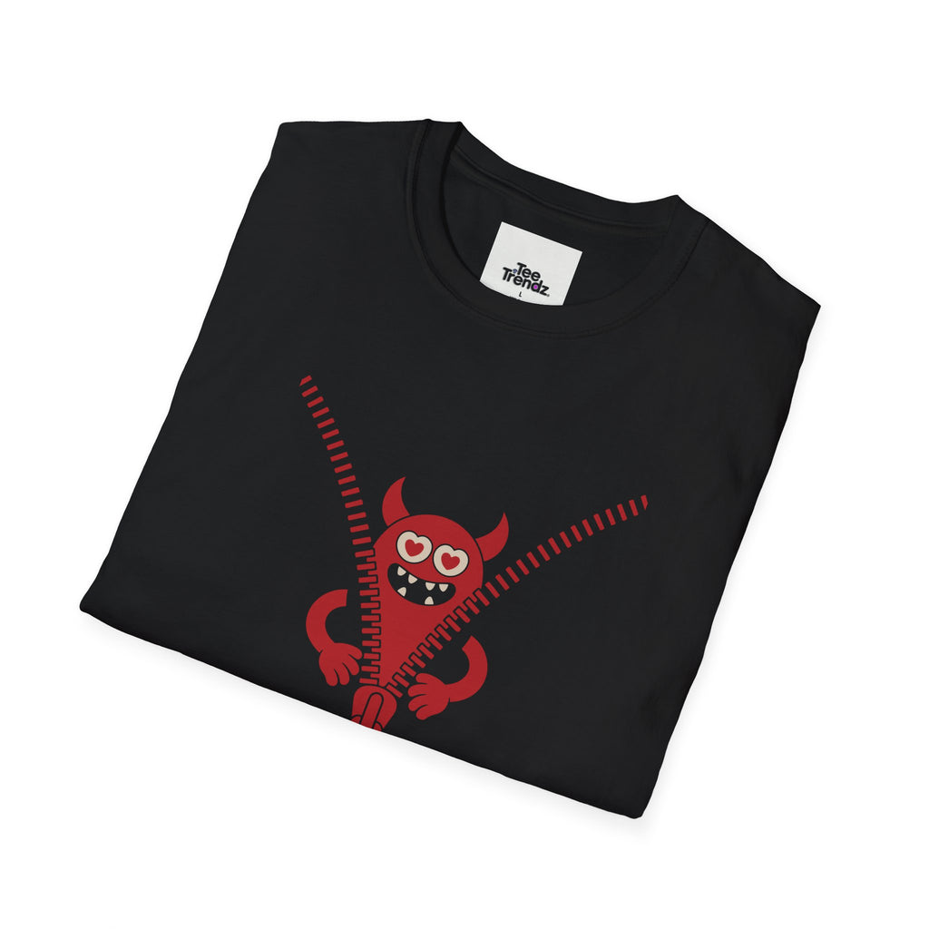 T-Shirt — Playful Monster Zipper Graphic Tee