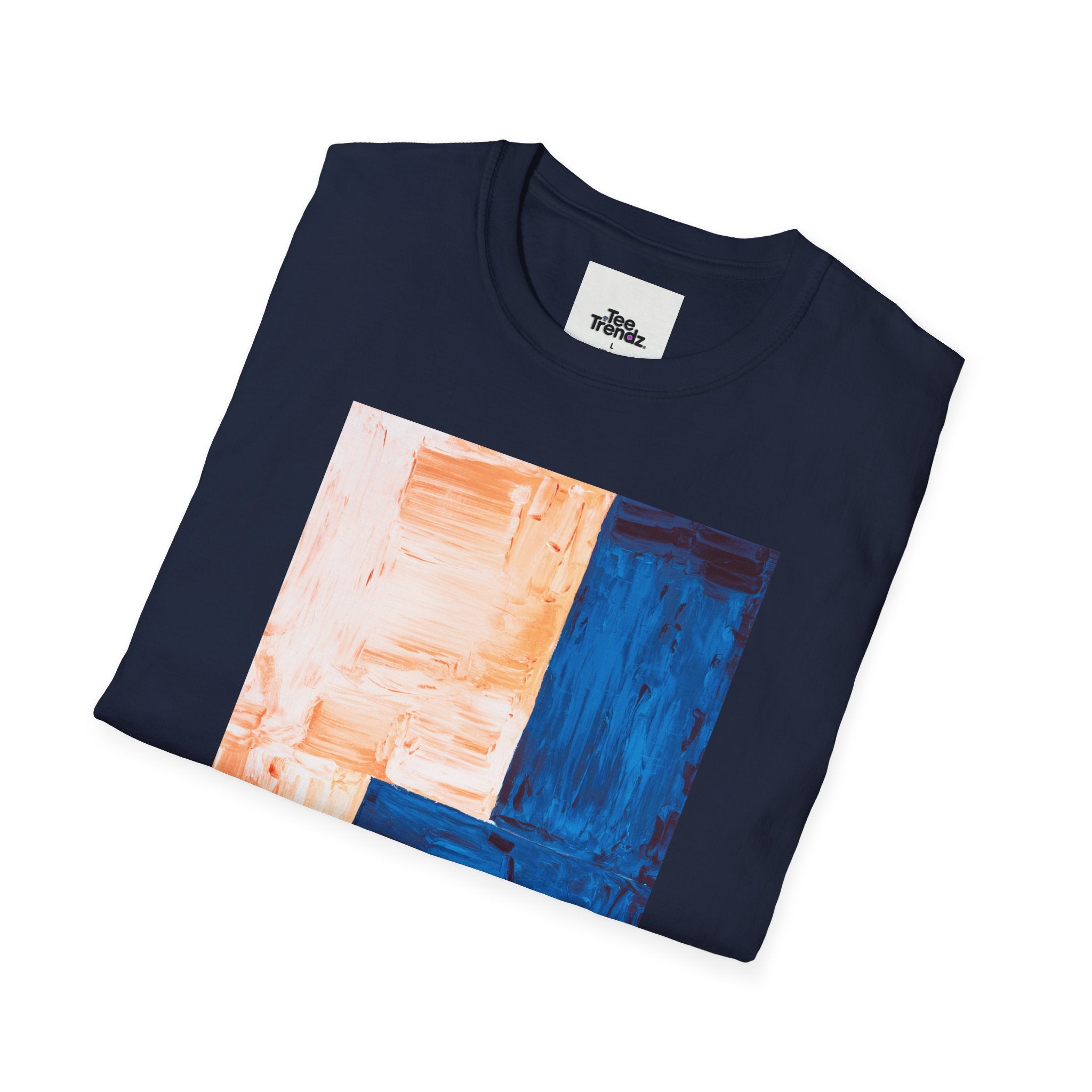 Abstract Color Block T-Shirt — Blue & Peach Modern Art Tee
