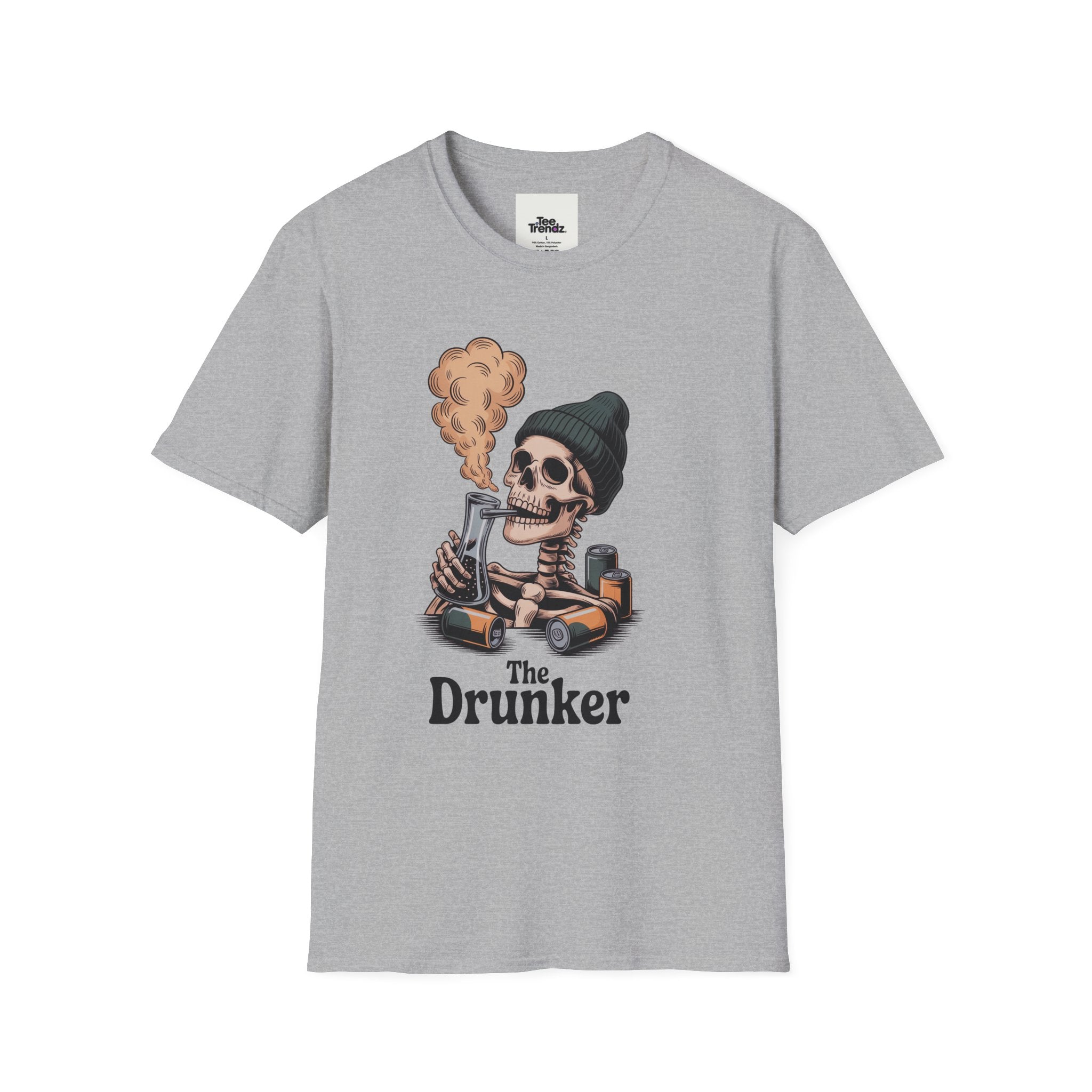 Skull Smoker T‑Shirt — "The Drunker" Vintage Skeleton Graphic Tee