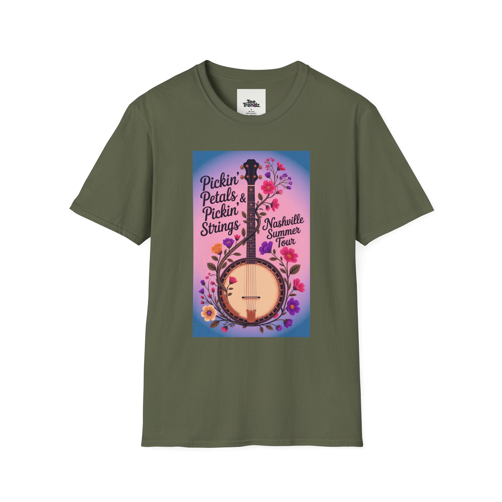 Banjo Floral Tee — "Pickin' Petals, Pickin' Strings" Nashville Summer Vibes