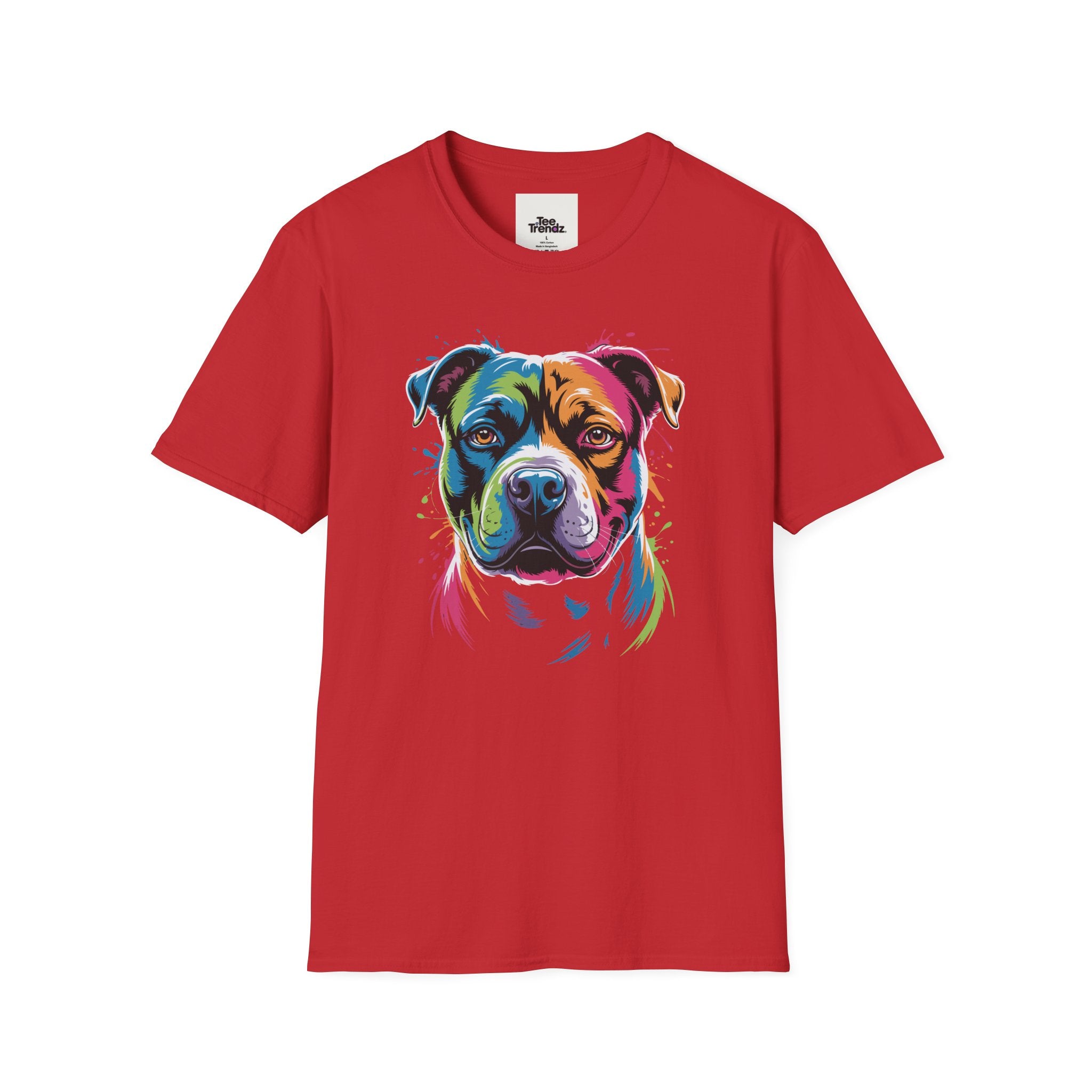 Colorful Pitbull Portrait T-Shirt — Vibrant Dog Art Tee